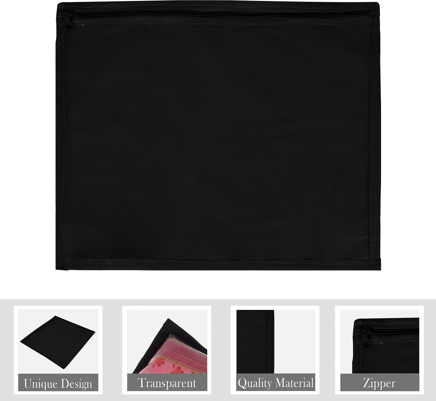 Image of HOMESTIC by Kuber Industries Saree Cover Plain Saree Cover With Zip Closure|Single Packing Bag|Pack of 6|Black 73HT12095