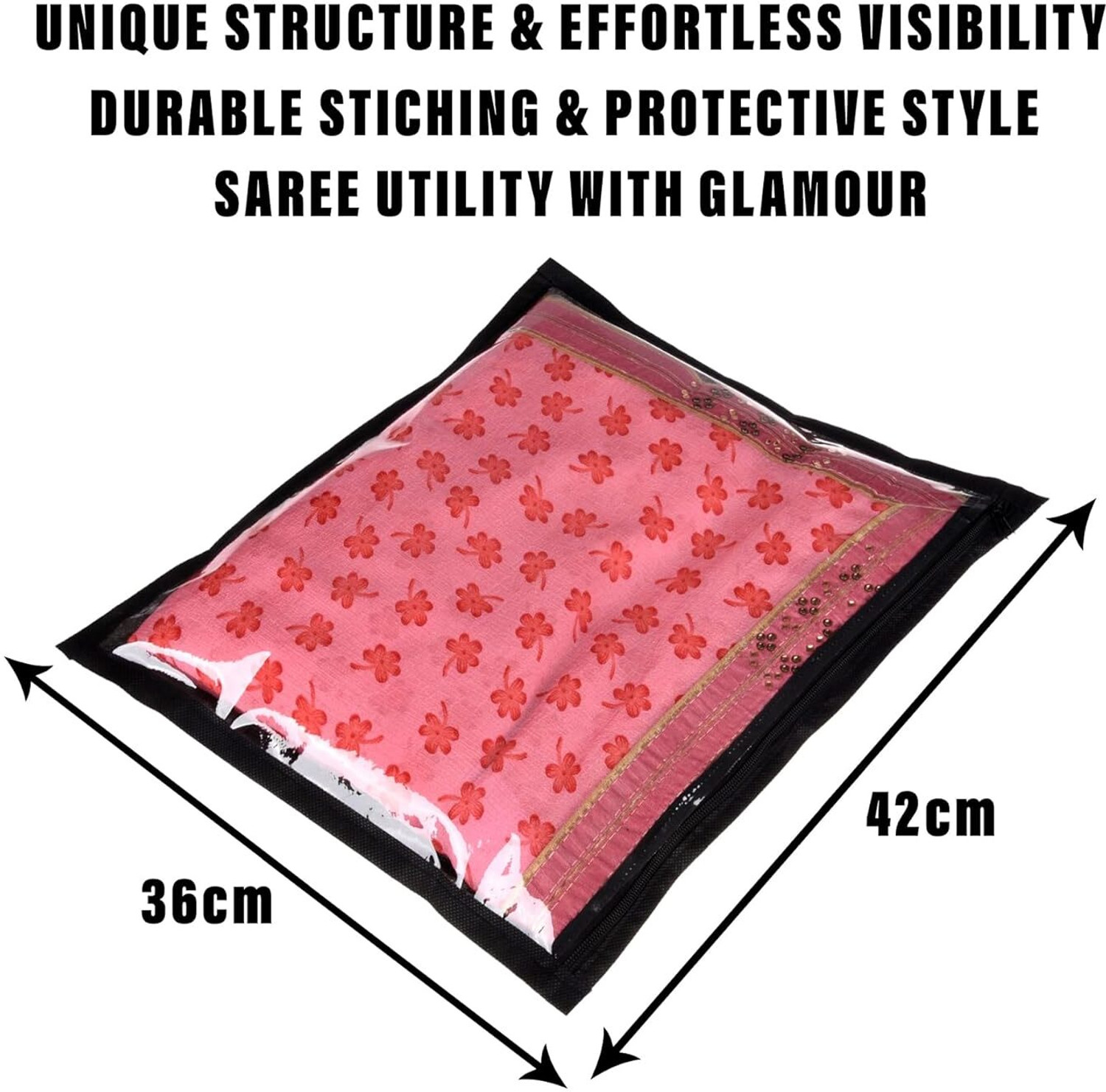Image of HOMESTIC by Kuber Industries Saree Cover Plain Saree Cover With Zip Closure|Single Packing Bag|Pack of 12|Black 73HT12096