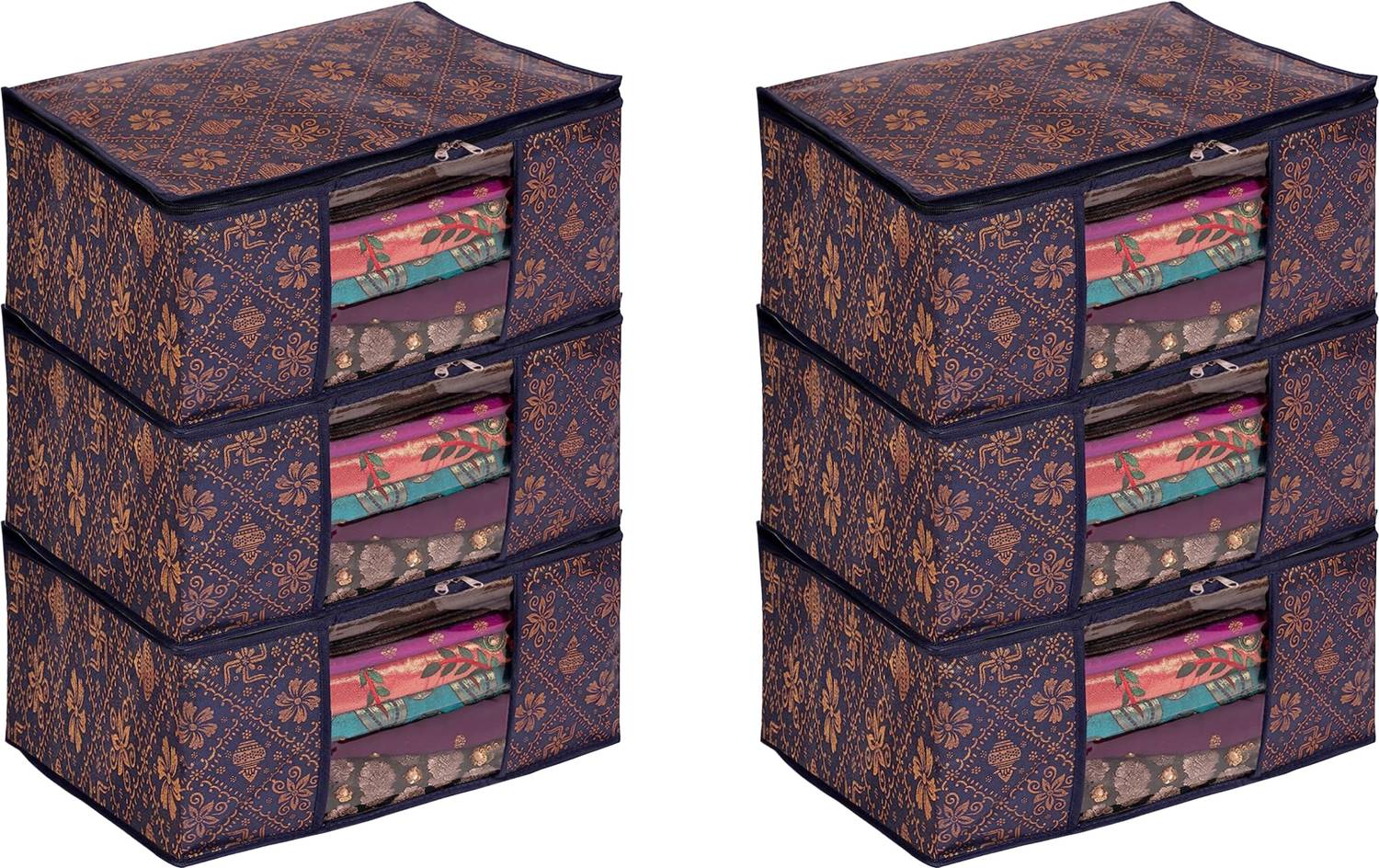 AARON INC Saree Cover Premium-Quality Trendy Saree Cover Storage Bag For Wardrobe Organizer Garments Storage bags-Big in size Gold Printed Sakhiya kalash Pack of-6