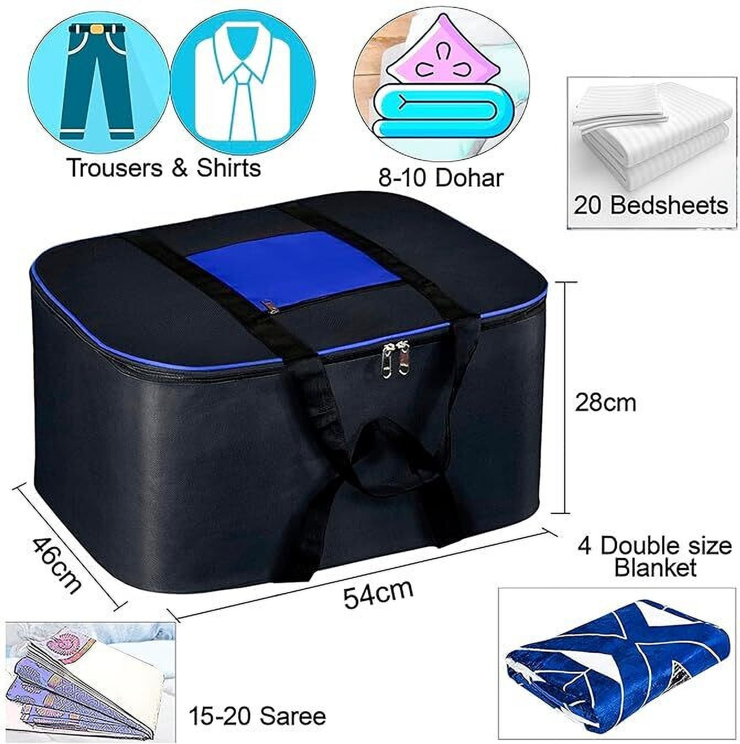 Image of Arihant Collection Pack of 2 Large Foldable Storage Bags with Zipper Durable Non Woven Fabric Clothes Organiser with Handles Travel Organizer Bag for Wardrobe, Toys & Seasonal Storage