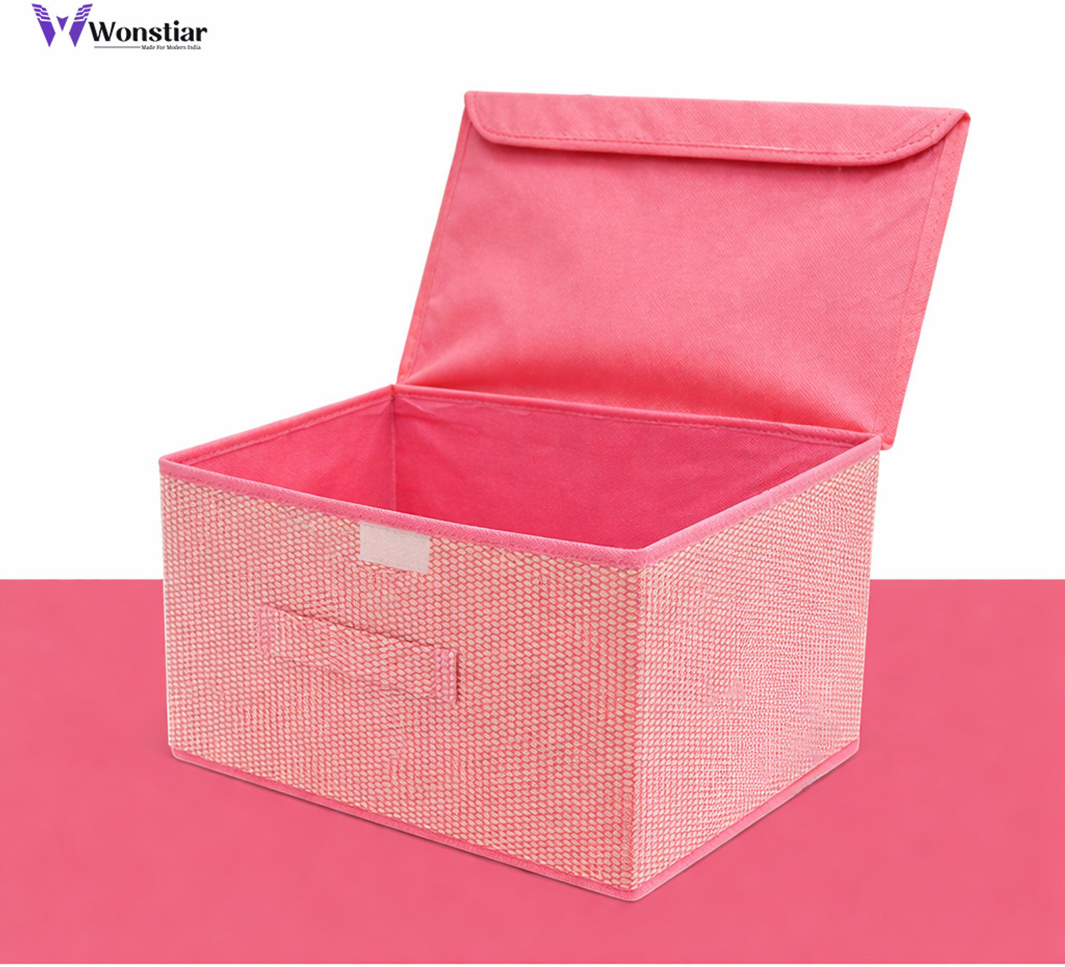 Image of Wonstiar Foldable Storage Box Set of 2 with Lid | Multipurpose Organizer for Clothes, Toys & Wardrobe | Collapsible Space Saving Storage Basket