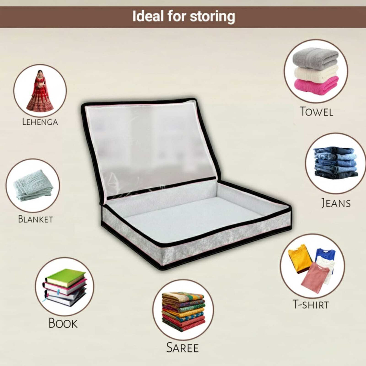 Image of MDEnterprise Premium Non-Woven Saree Storage Cover with Zip & Clear Window | Wardrobe Organizer | Durable Fabric | Pack of 10