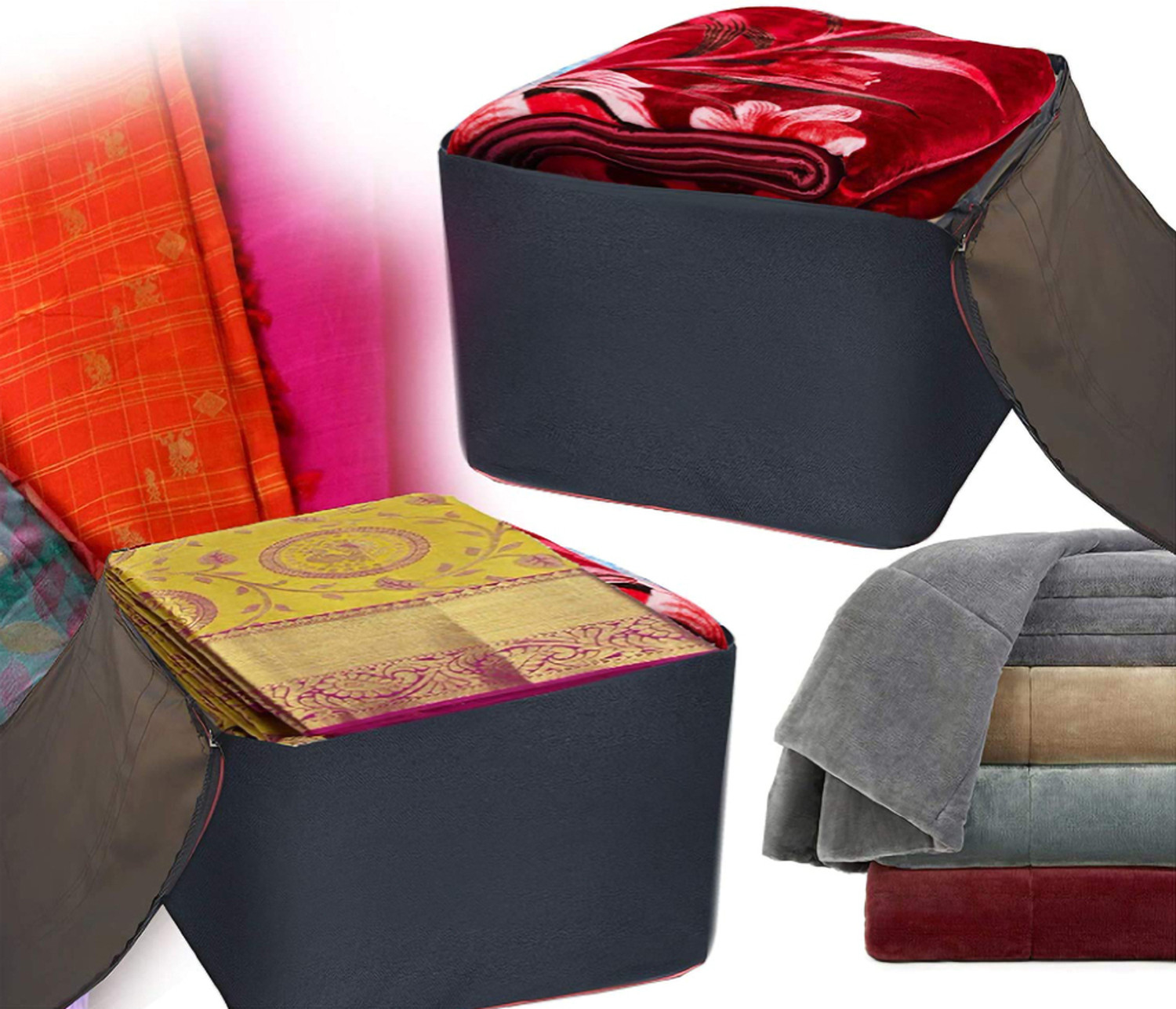 Image of THAILIWALE Large Multipurpose Storage Bag for Clothes, Toys, Bedsheets, Winter Wear & Sarees | Non-Woven Material, Strong Handle, 2-Way Zipper | 54x46x28 cm (Set of 1)