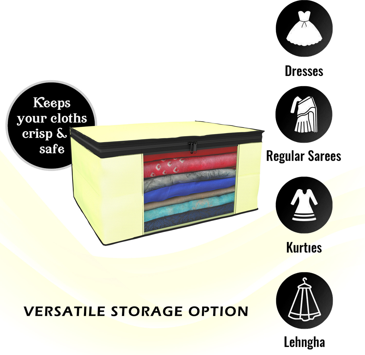 Image of KUBER INDUSTRIES Saree Cover (Pack of 6) Foldable 9 Inch Black Piping Non-Woven Saree Covers | Cream & Brown Cloth Storage