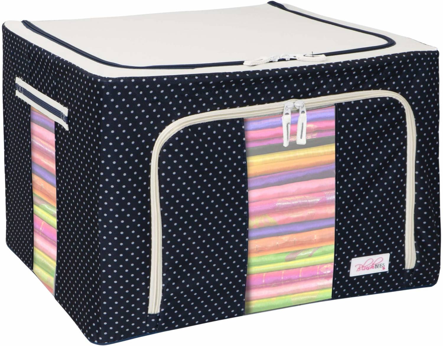 BlushBEES Living Box - Wardrobe Organizer, Storage Boxes for Clothes with Zip - 66 Litre, Polka Dots Blue