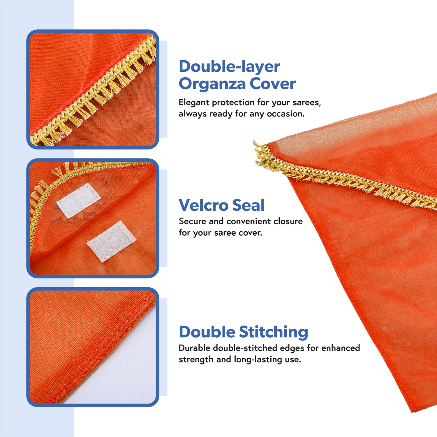 Image of KUBER INDUSTRIES Garment Covers 12 Pcs Organza Saree Covers for Gifting with Flap Closure | Golden Lace - Orange 112KM43565