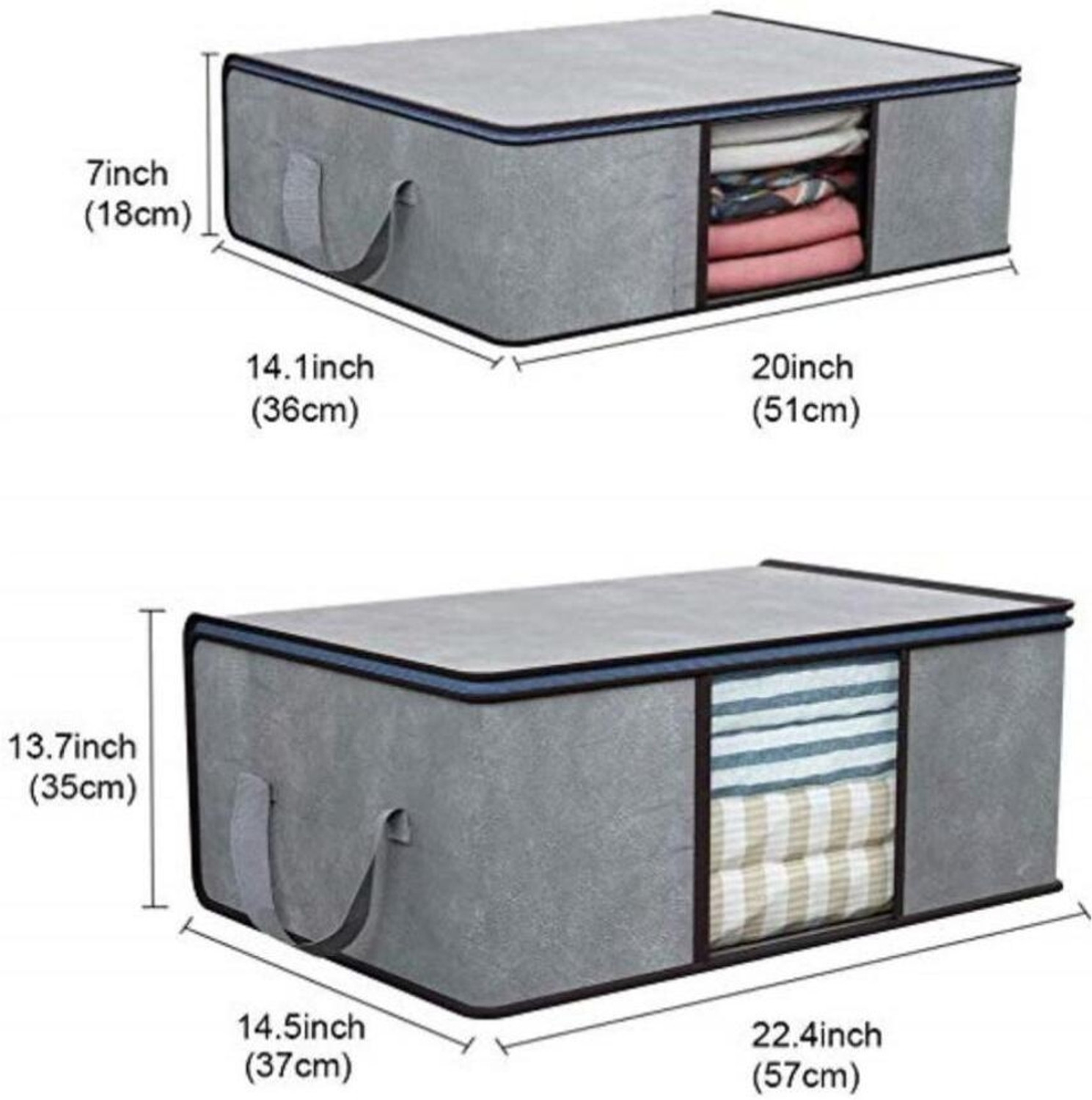 Image of uhi Combo of 3 Underbed Storage Bag With Side Handles Organizer Blanket Cover with a large Transparent Window Storage Organizer / Blanket Storage Bag for Wardrobe
