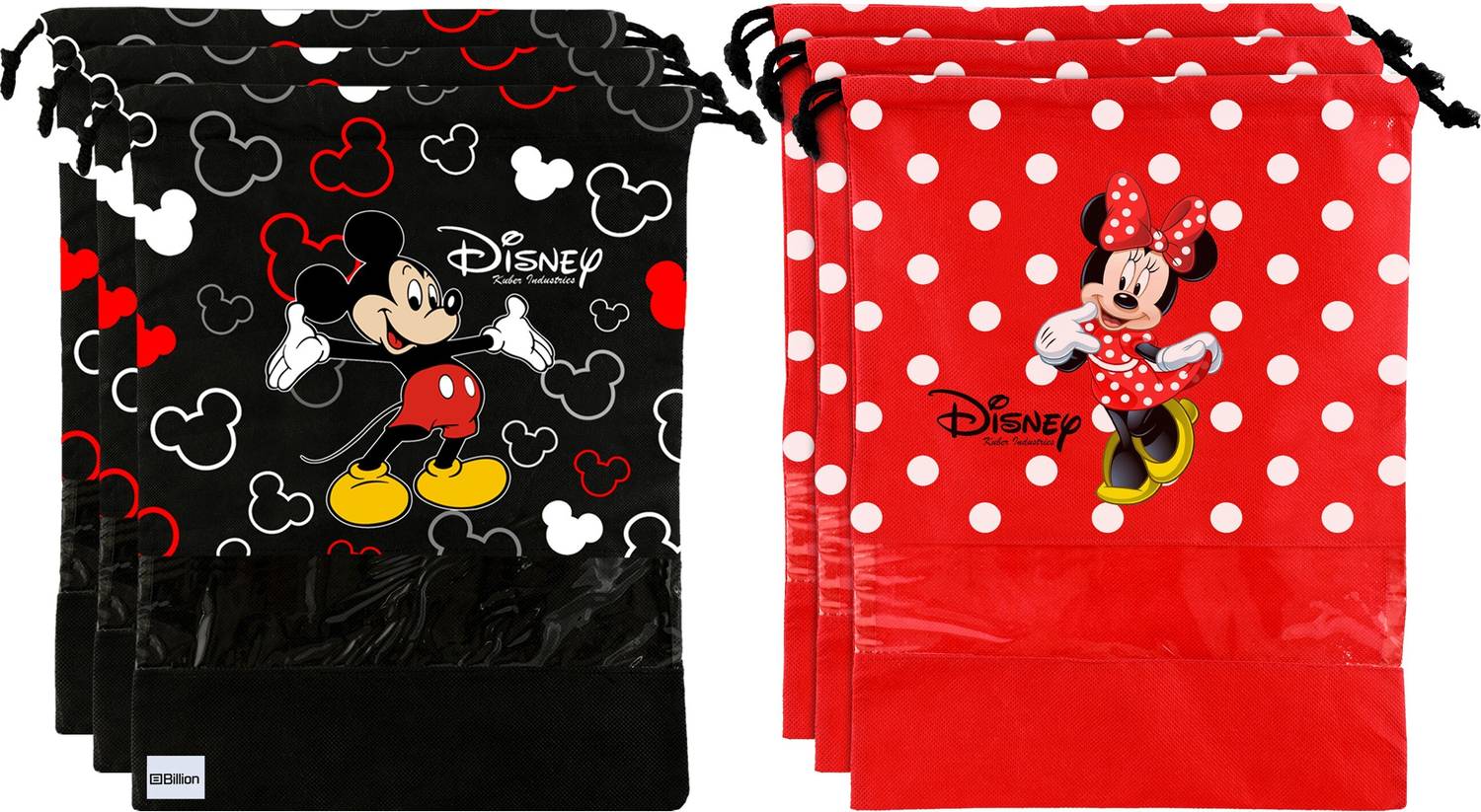 Billion Designer Disney Print 6 Piece Non Woven Travel Shoe Cover, String Bag Organizer (Black & Red) -HS_35_BILLION18015 HS_35_018015