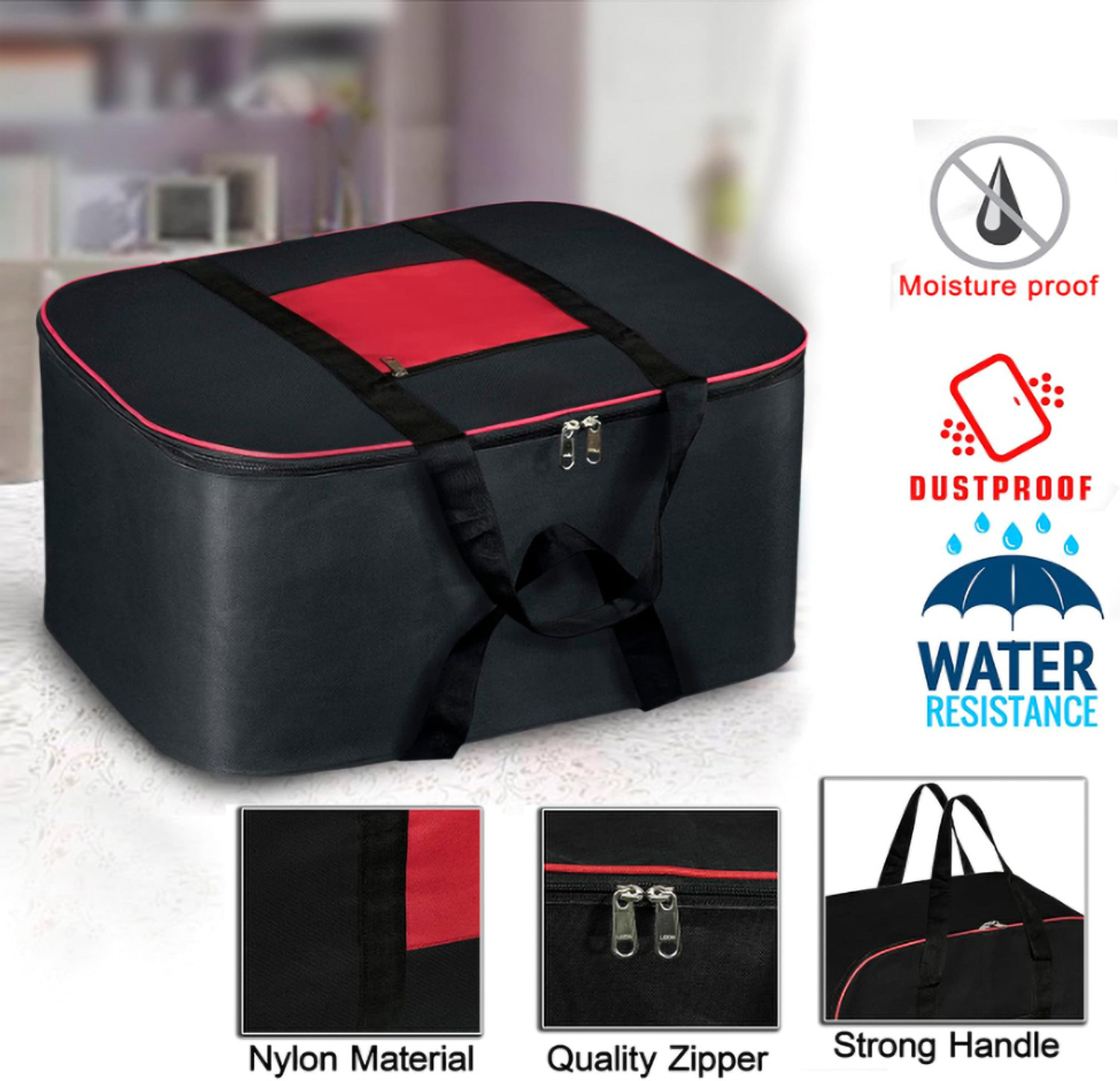 Image of THAILIWALE Large Multipurpose Storage Bag for Clothes, Toys, Bedsheets, Winter Wear & Sarees | Non-Woven Material, Strong Handle, 2-Way Zipper | 54x46x28 cm (Set of 1)
