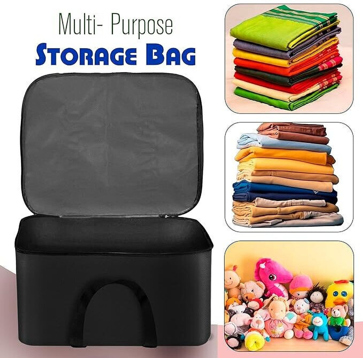 Image of Arihant Collection Pack of 2 Large Foldable Storage Bags with Zipper Durable Non Woven Fabric Clothes Organiser with Handles Travel Organizer Bag for Wardrobe, Toys & Seasonal Storage