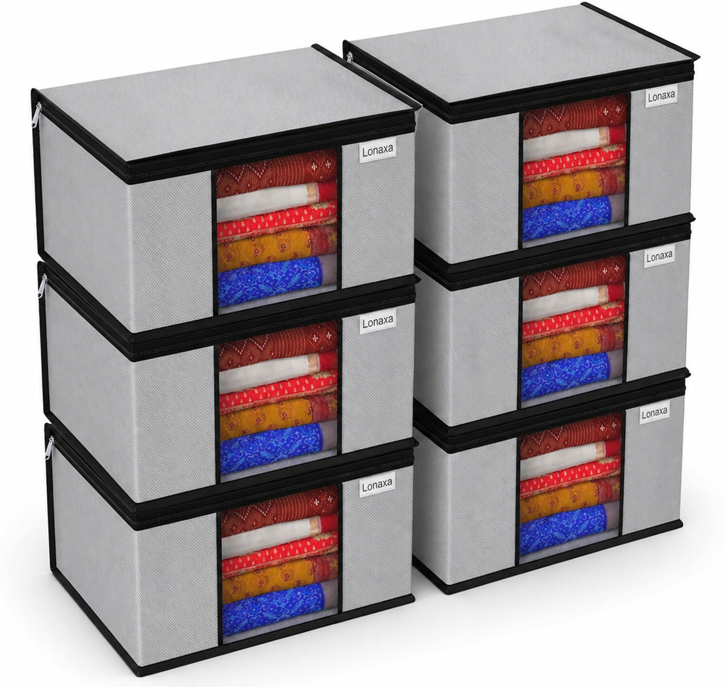 Image of Lonaxa Cloth storage box Pack of 6 Storage organizer Saree cover Storage bag Cloth bag Organizer box Saree Cloth organiser for wardrobe Packing bags Travel organizer Space saver bag