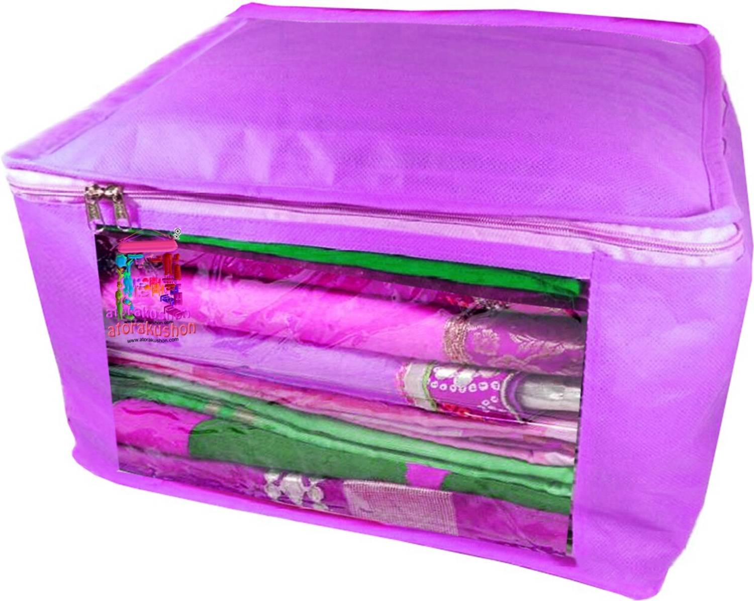 atorakushon new and modern stylish dresses covers Non Woven Saree wardrobe orgniser, cover / Wedding Gift, Regular Clothes Bag, Vanity pouch, Set Of 1 (purple) at big Non woven saree 1pcs purple