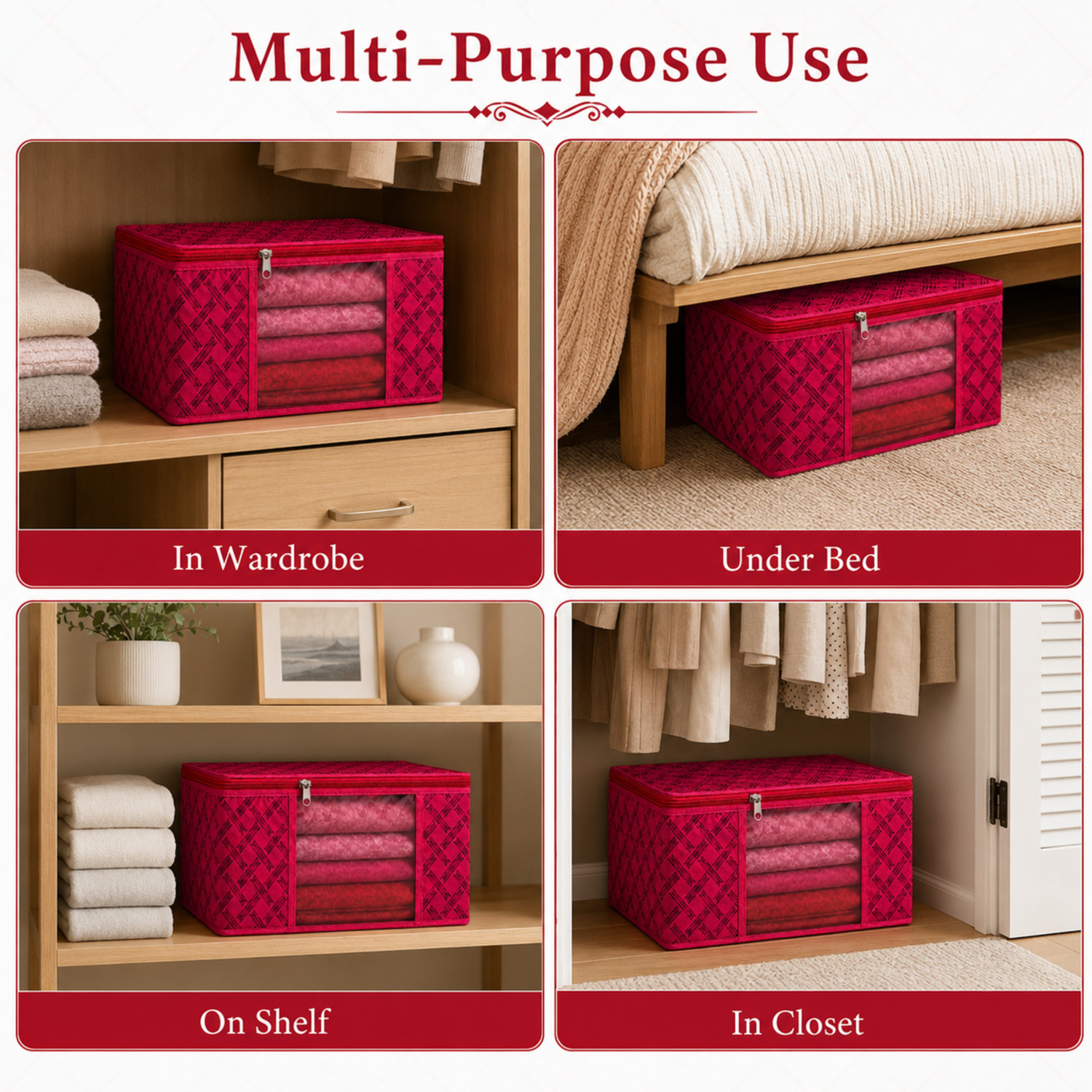 Image of STORAZE Luxe Home Storage Solution Series RoyalWeave Premium Saree Storage Organizer Box CLOTH COVER PACK OF 10 (Red)
