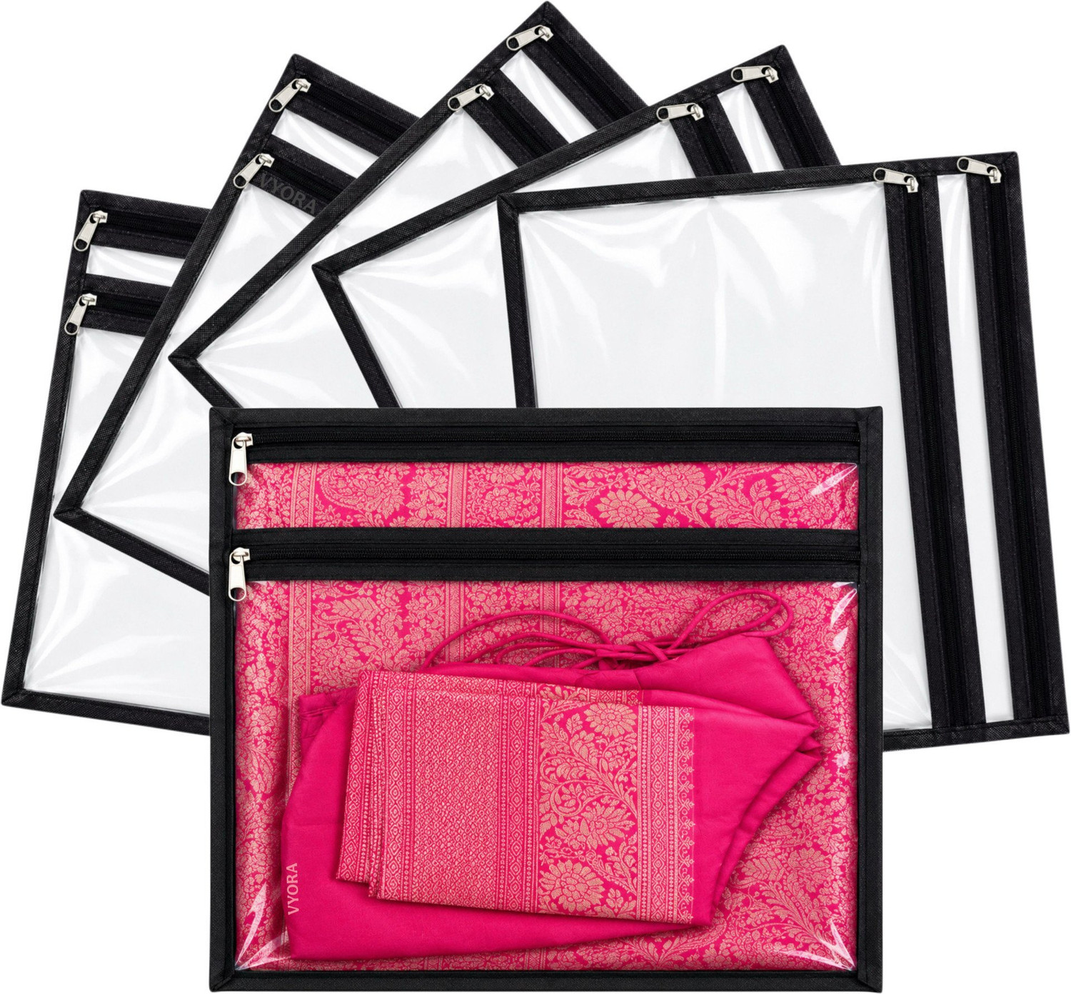 Image of Lonaxa Saree cover storage bags Packing bags Wardrobe organizer Saree organizer Saree covers With Blouse Pocket Saree bag cover Dress organizer Storage bags Clothes organizer Combo Pack of 6 Transparent Storage organiser Saree pouch