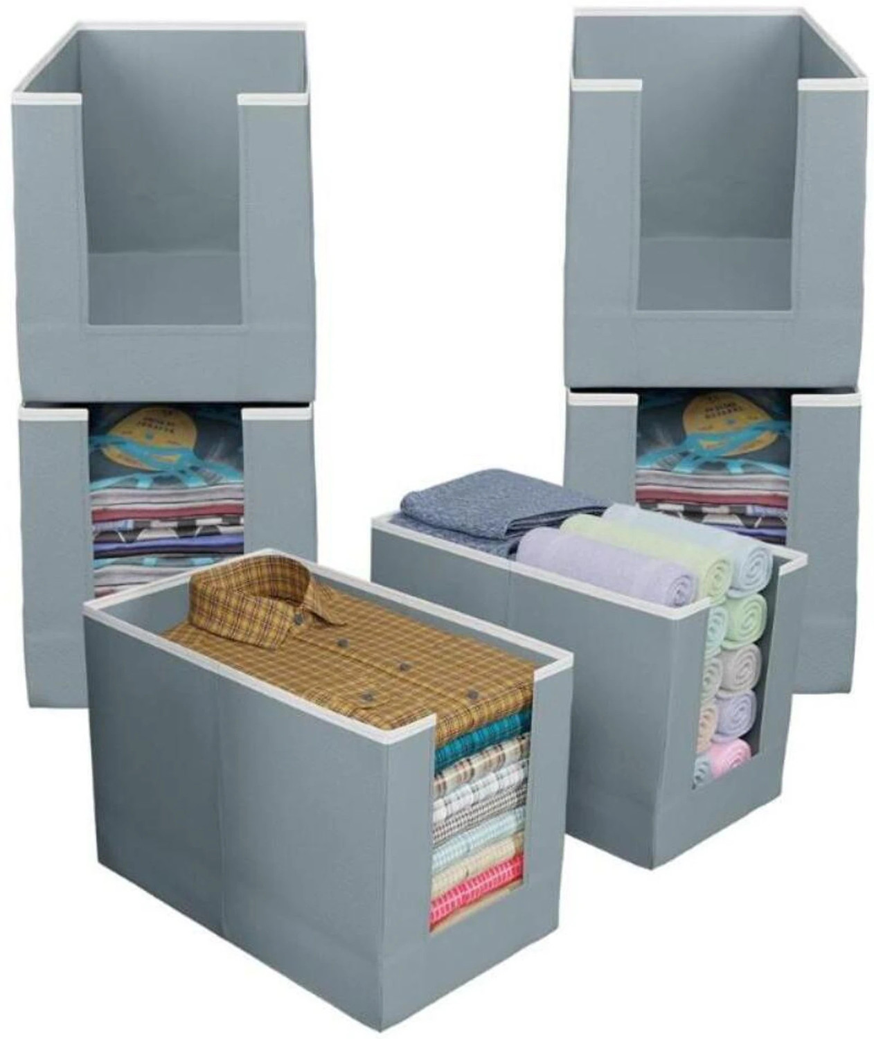 Image of IMCREATIONS 6 Pieces Non Woven Large Capacity Shirt Stacker Cloth Foldable & Stackable Cupboard Wardrobe /Closet Organizer with Handle For T-shirts, Shirts & Clothes (PACK2)