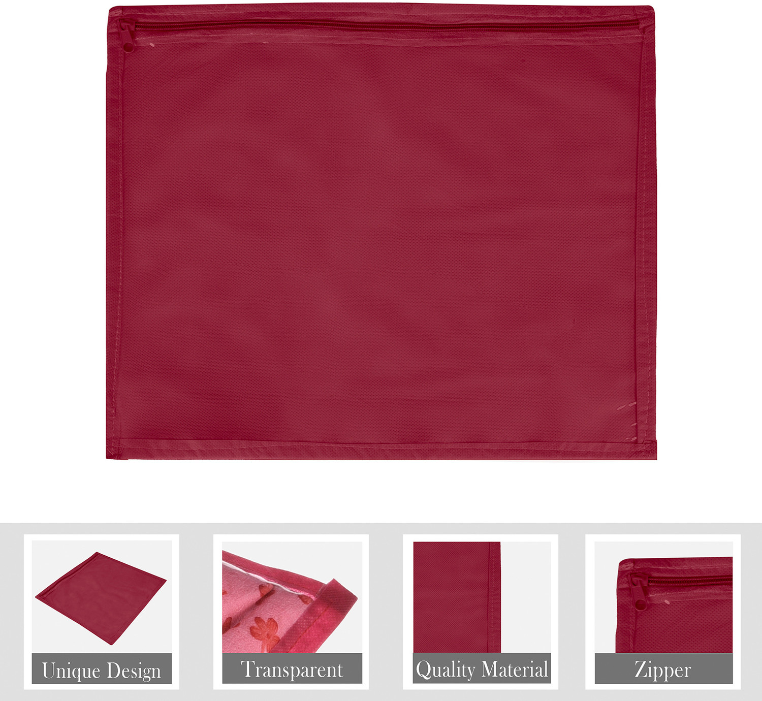 Image of HOMESTIC by Kuber Industries Saree Cover Plain Saree Cover With Zip Closure|Single Packing Bag|Pack of 6|Maroon 73HT12092