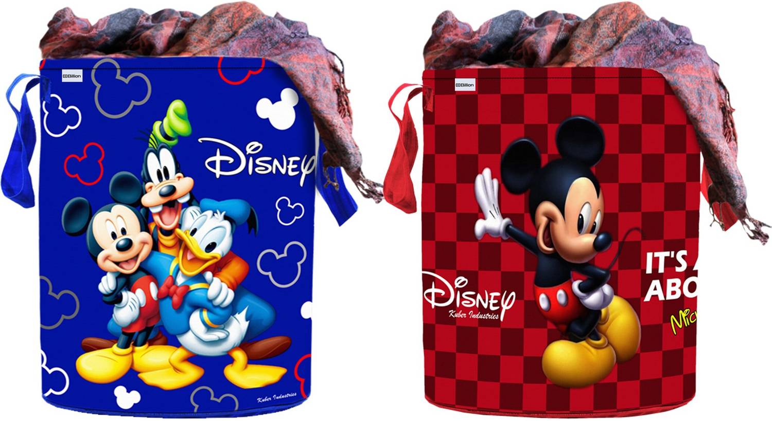 Billion Designer Disney Print Round Non Woven Fabric Foldable Laundry Basket , Toy Storage Basket, Cloth Storage Basket With Handles,45 Ltr (Set Of 2, Blue & Maroon)-31_S_Billion11673 31_S_Billion011673