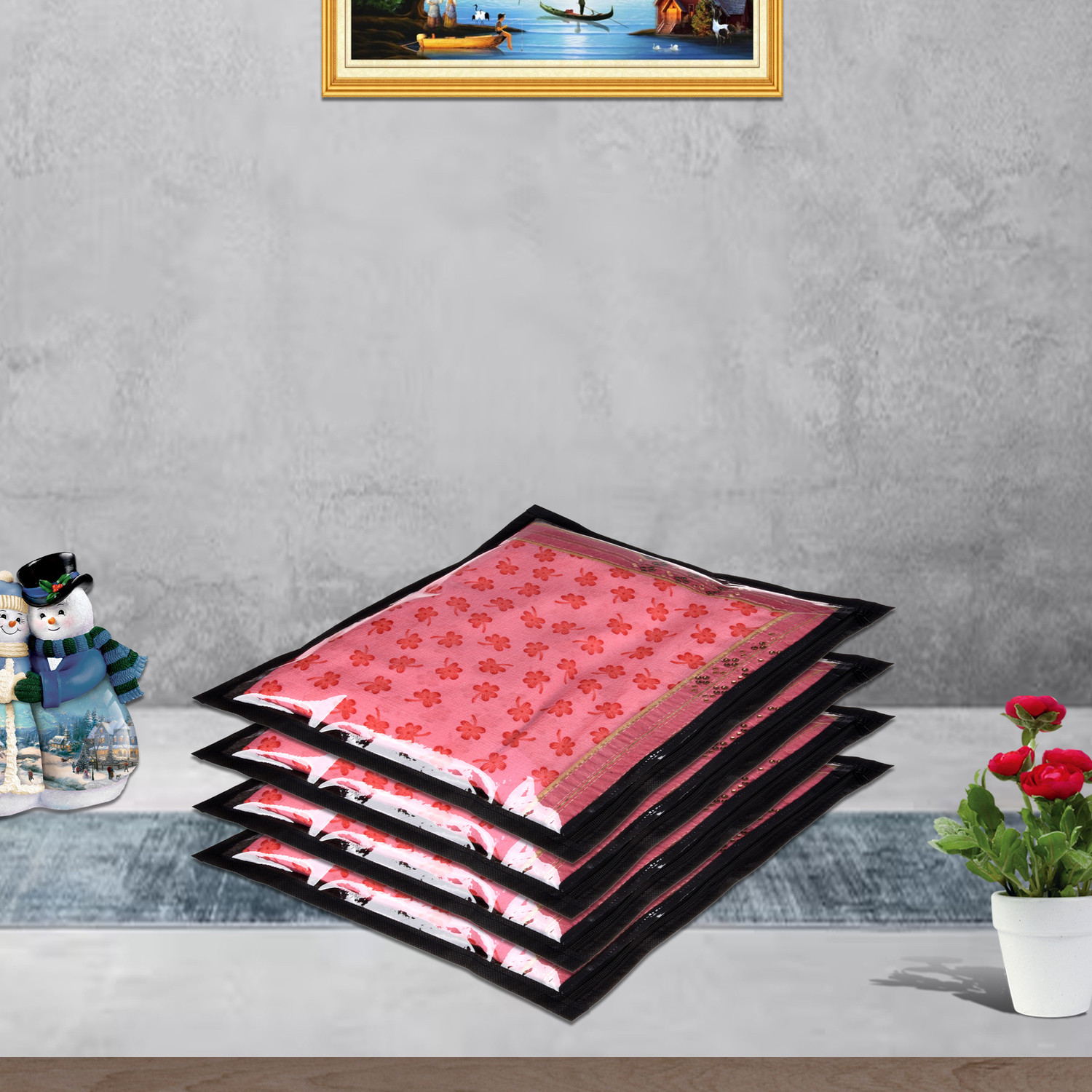 Image of HOMESTIC by Kuber Industries Saree Cover Plain Saree Cover With Zip Closure|Single Packing Bag|Pack of 6|Black 73HT12095