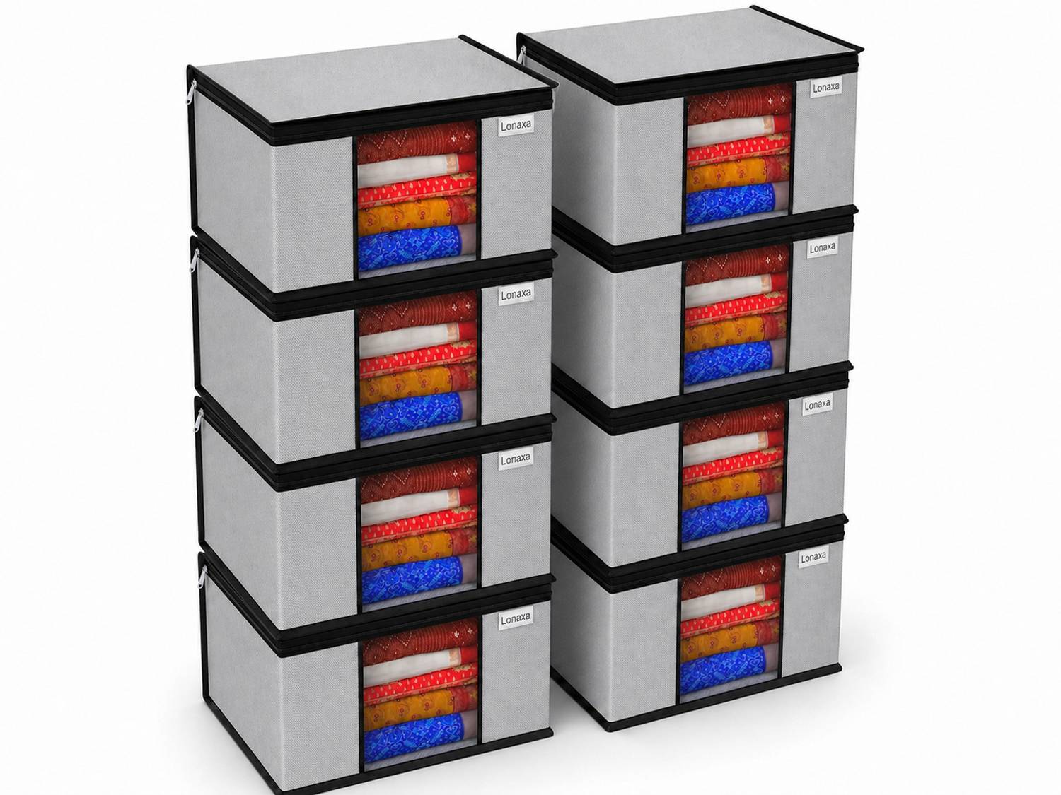 Lonaxa Cloth storage box Pack of 8 Storage organizer Saree cover Storage bag Cloth bag Organizer box Saree Cloth organiser for wardrobe Packing bags Travel organizer Space saver bag