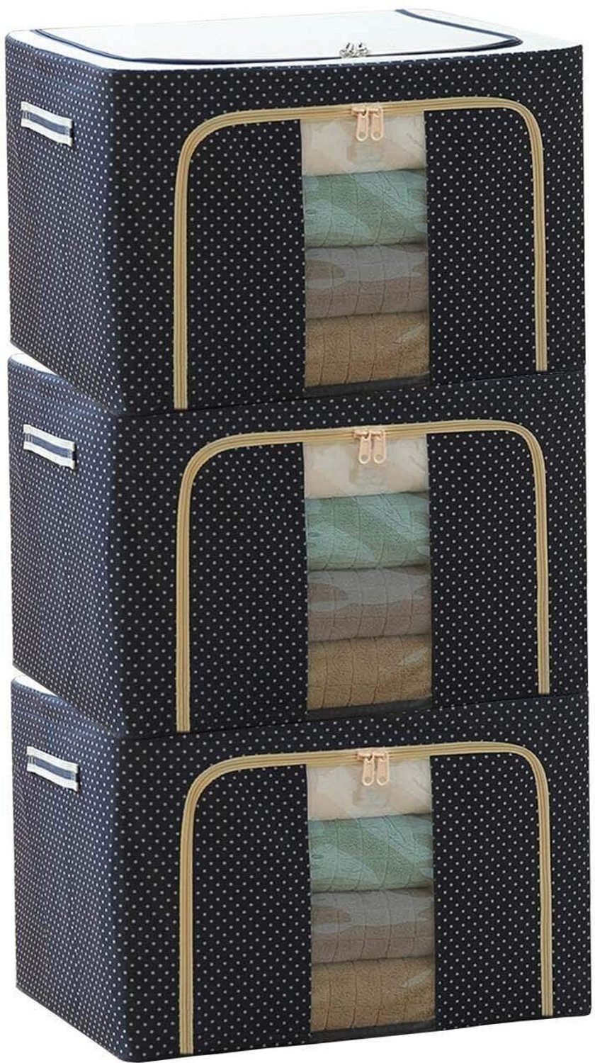 Image of NESTIFY Storage Box For Clothes PACK OF 3 Wardrobe Clothes Organizer 66 Liter Foldable Steel Frame Clothes Organizer Cloth Storage Box Organizer Box With Zipper,Clear Window and Handle Saree Cover Bag Clothes Storage Organizer