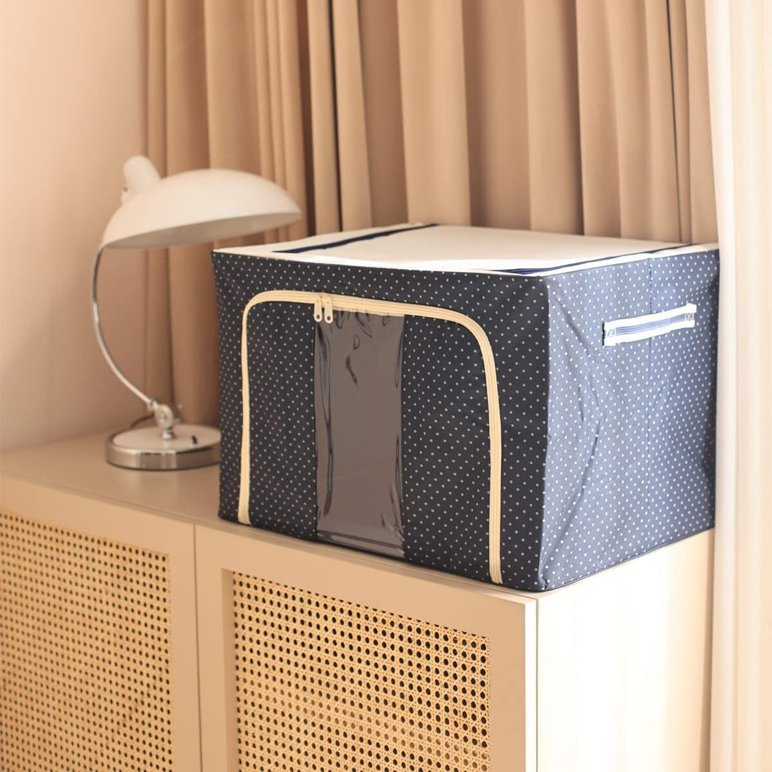 Image of NESTIFY Storage Box For Clothes PACK OF 3 Wardrobe Clothes Organizer 66 Liter Foldable Steel Frame Clothes Organizer Cloth Storage Box Organizer Box With Zipper,Clear Window and Handle Saree Cover Bag Clothes Storage Organizer