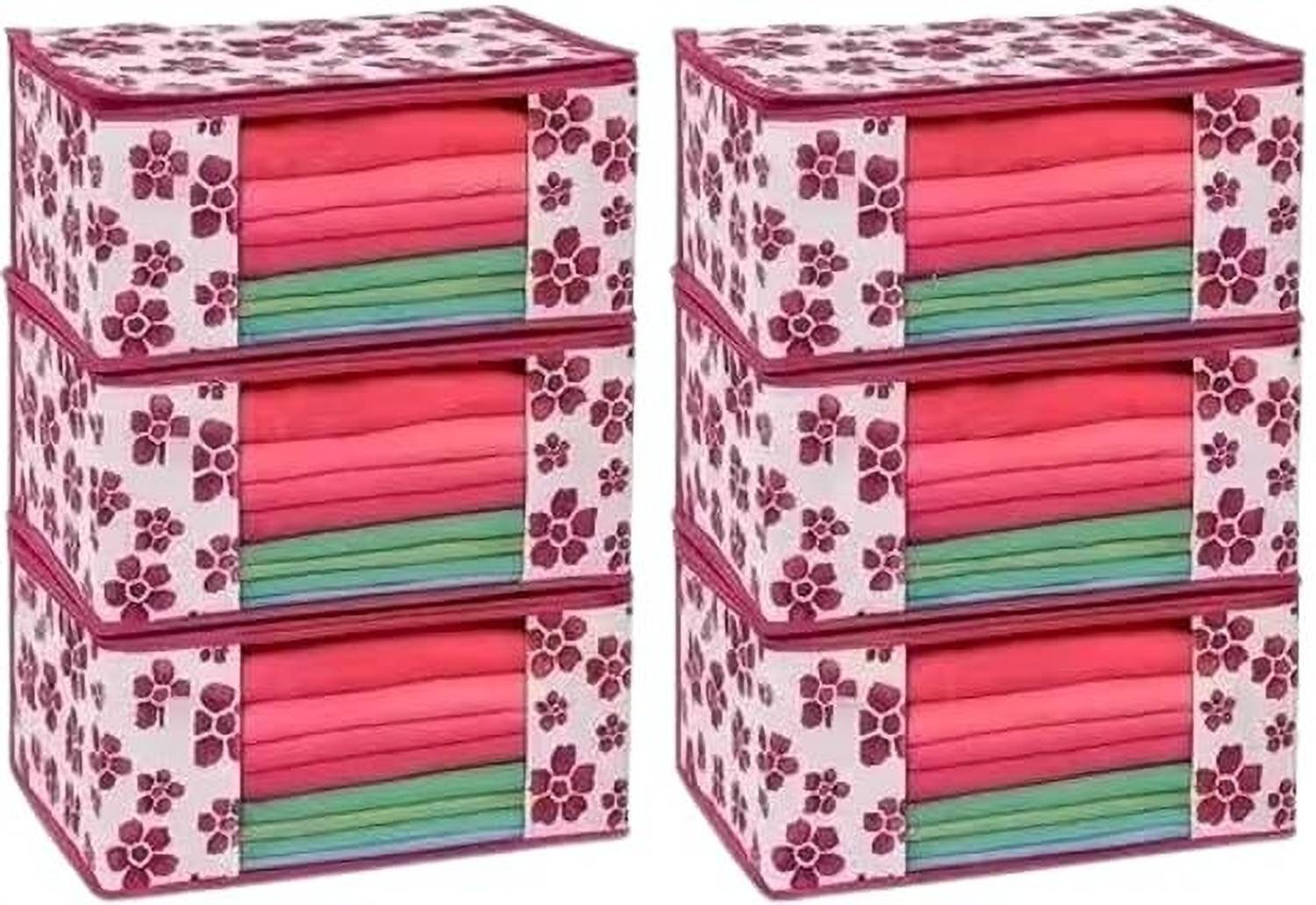 HOTCORNER Cloth storage box Pack of 6 Storage organizer Saree cover Storage bag Cloth bag Organizer box Saree Cloth organiser for wardrobe Packing bags Travel organizer Space saver bag