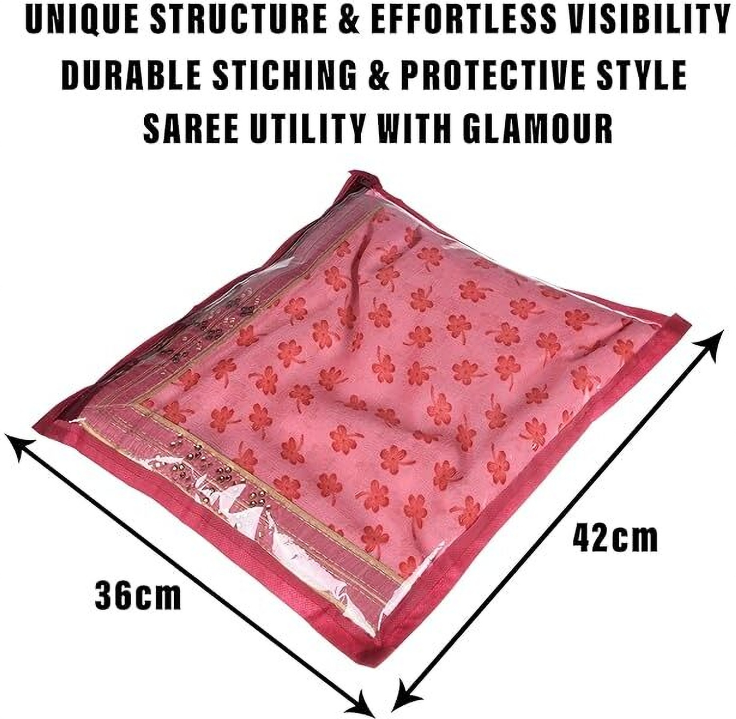 Image of HOMESTIC by Kuber Industries Saree Cover Plain Saree Cover With Zip Closure|Single Packing Bag|Pack of 6|Maroon 73HT12092