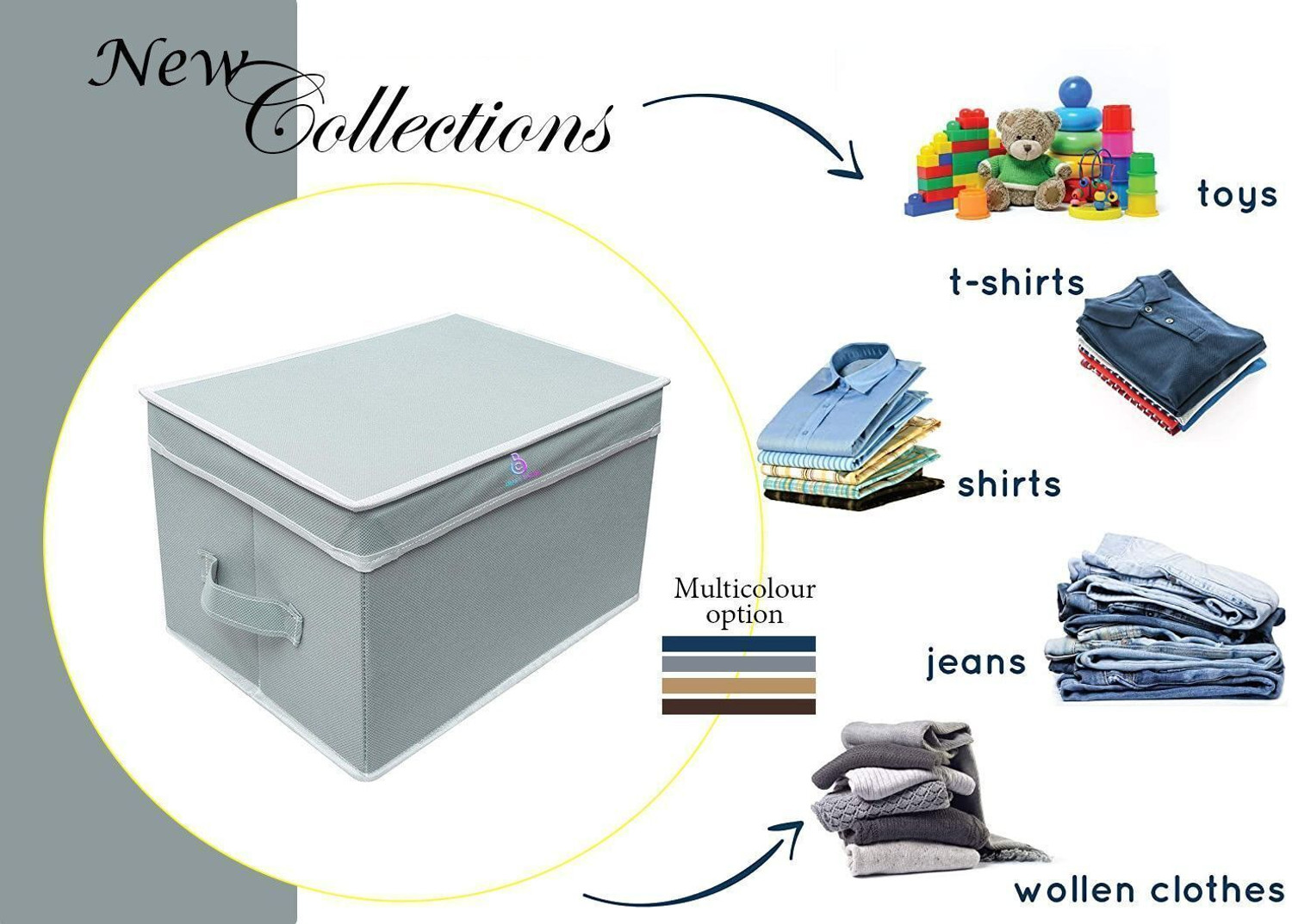 Image of Craft Bazar Storage Box Foldable Organizer for Cloths,kid's toy with Top Lid (Pack of 3) Box to Store Household Items