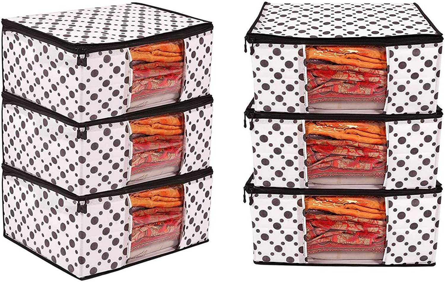 BTOS Bags Set of 6 Non-Woven Printed Saree Cover/Cloth Storage with Transparent Window BT-01