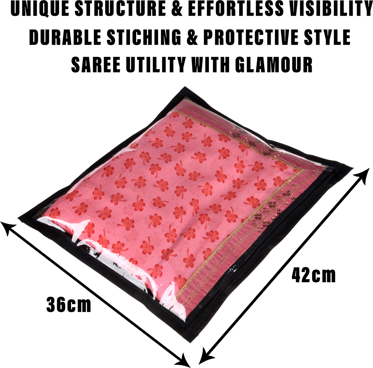Image of HOMESTIC by Kuber Industries Saree Cover Plain Saree Cover With Zip Closure|Single Packing Bag|Pack of 6|Black 73HT12095