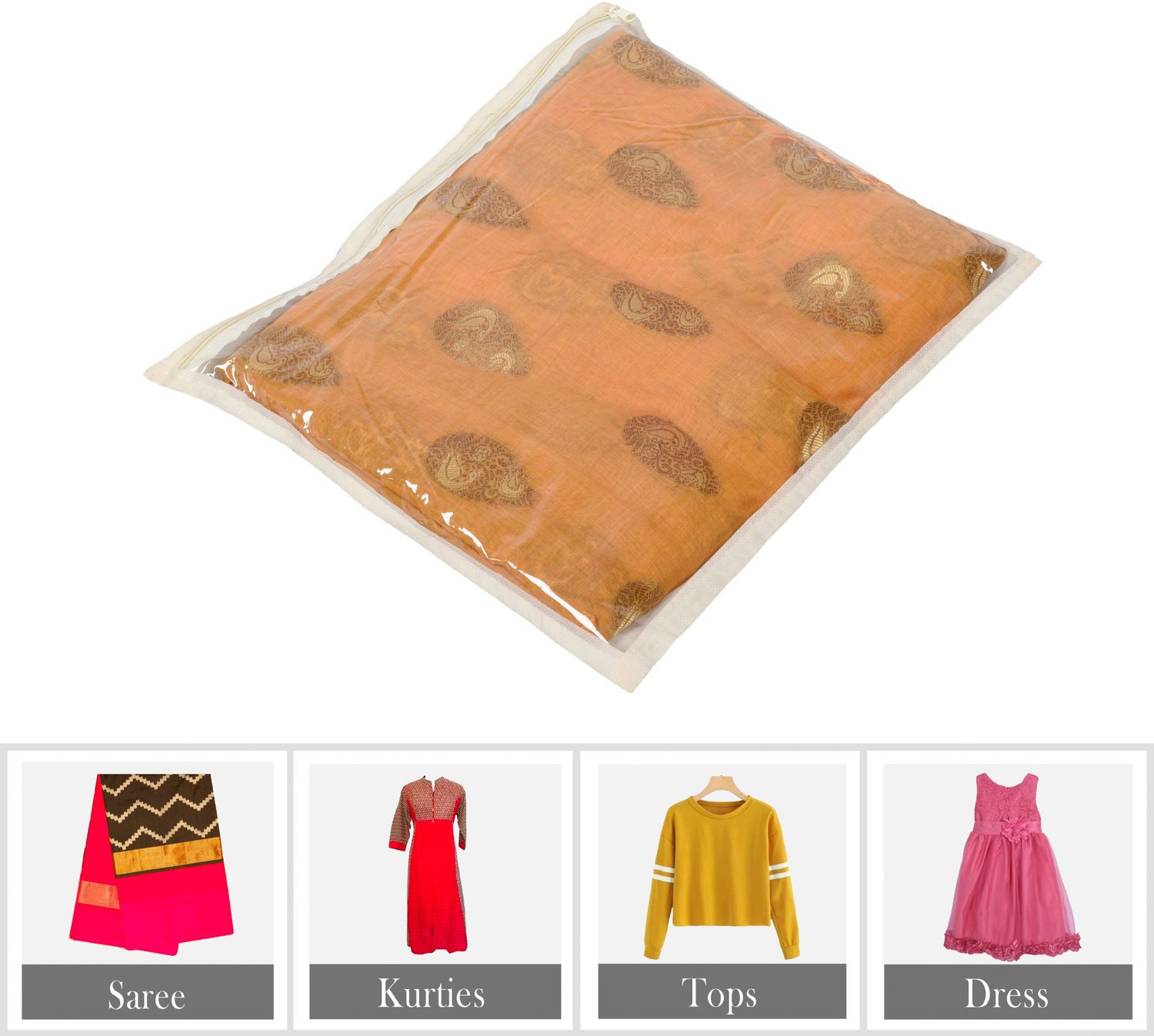 Image of HOMESTIC by Kuber Industries Saree Cover Plain Saree Cover With Zip Closure|Single Packing Bag|Pack of 24|Cream 73HT12103