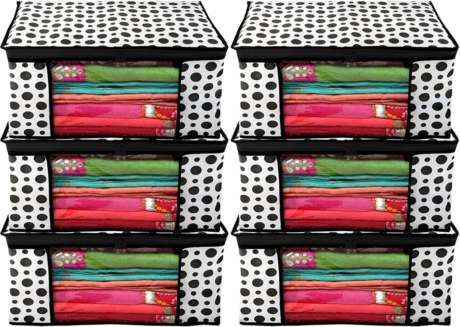 BTOS 0123 Design 6 Piece Non Woven Fabric Saree Cover Set with Transparent Window,(Black) 123