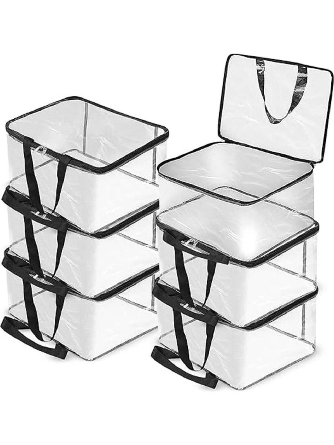 ultimatefashionista Multipurpose Transparent Storage Bag for Clothes, cloth organizer Garment Cover PVC Packing storage box for clothes storage bag Pack - 6 Saree Cover, Toys, Stationary (Black, Transparent)