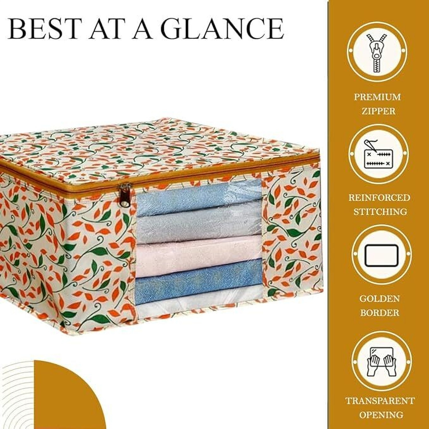 Image of MADHVAN SAREE COVER Printed Non Woven Fabric Saree Cover /Clothes Organiser For Wardrobe Set YELLOW-12