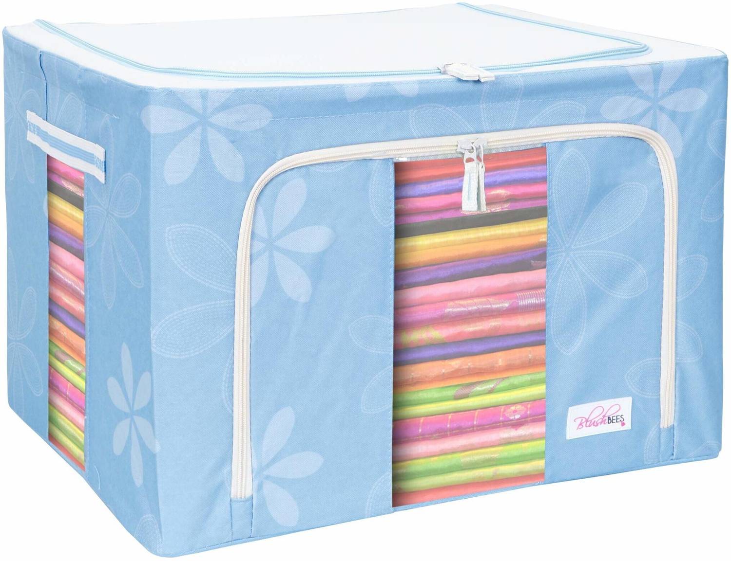 BlushBEES Living Box - Wardrobe Organizer, Storage Boxes for Clothes with Zip - 66 Litre, Pack of 1, Blue