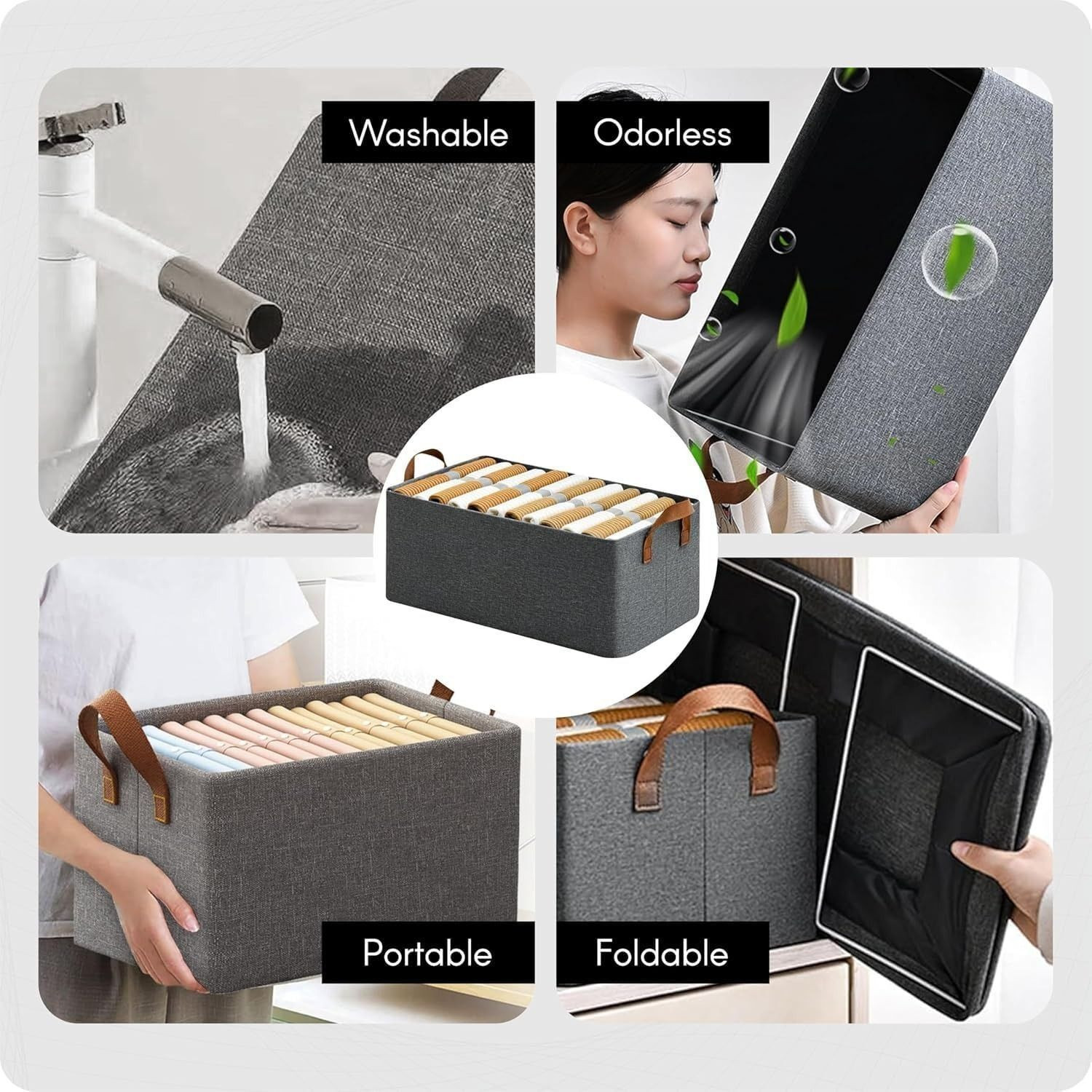 Image of DALUCI wardrobe organizer Foldable Cloth Organizer Box | Fabric Wardrobe Storage with Metal Frame & Handle Foldable Cloth Organizer Box for Wardrobe