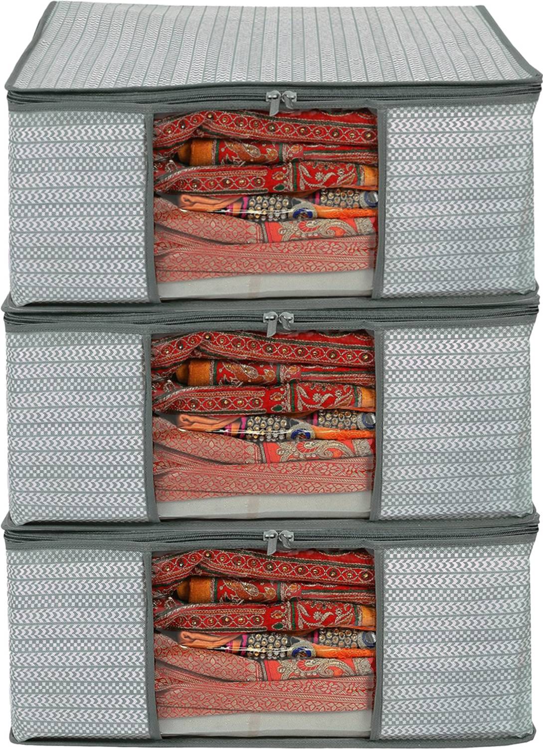 Ankit International Saree Cover Premium-Quality Trendy Saree CoverFor Wardrobe Organizer Garments Storage bags-Big in size Arrow Grey Printed Pack of-3