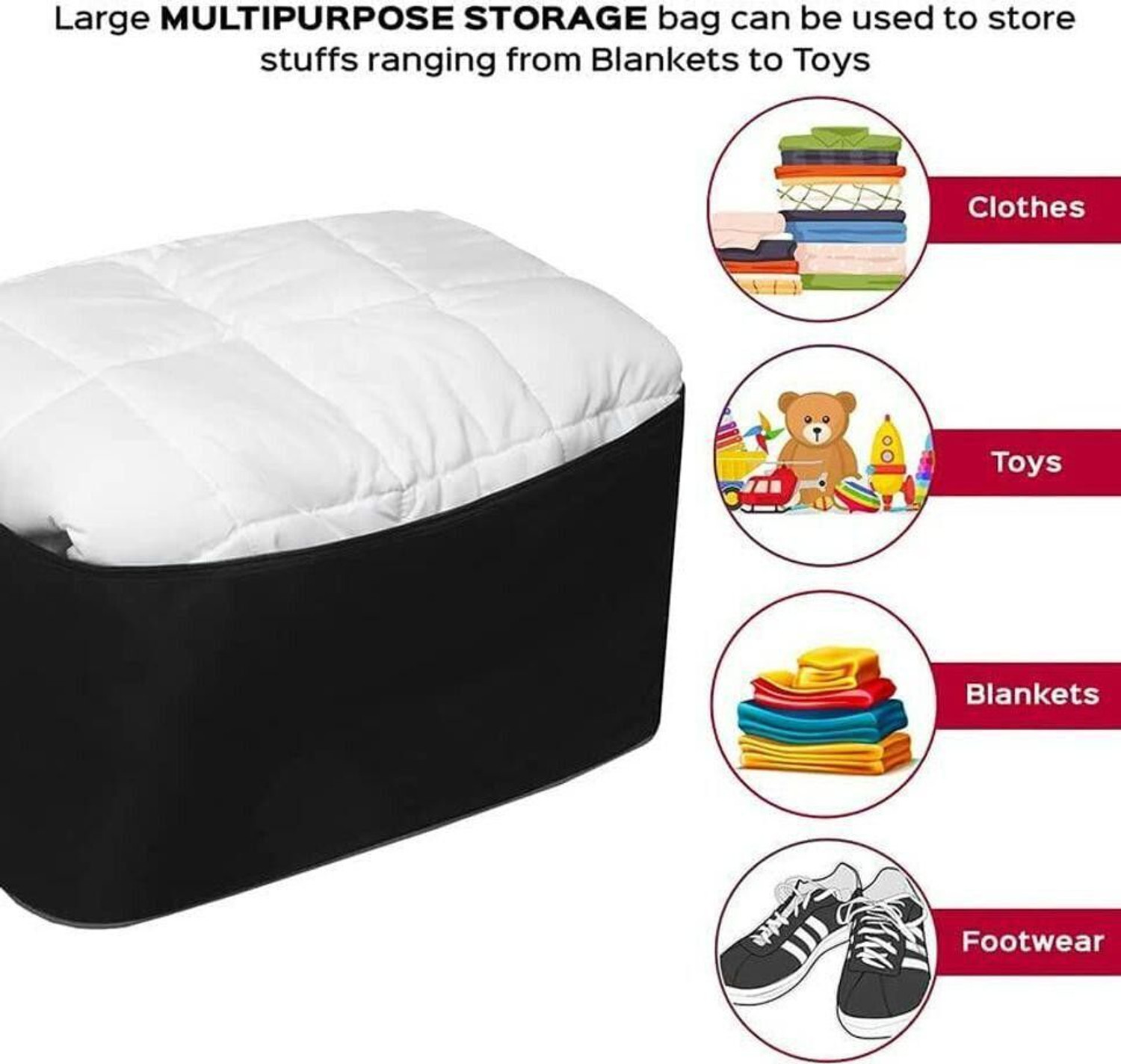 Image of STORITE Underbed Storage Bag 2 Pack Nylon 69 L Moisture Proof Underbed Storage Bag For Clothes /Blankets /Saree With Zipper Closure & Handle Rectangular