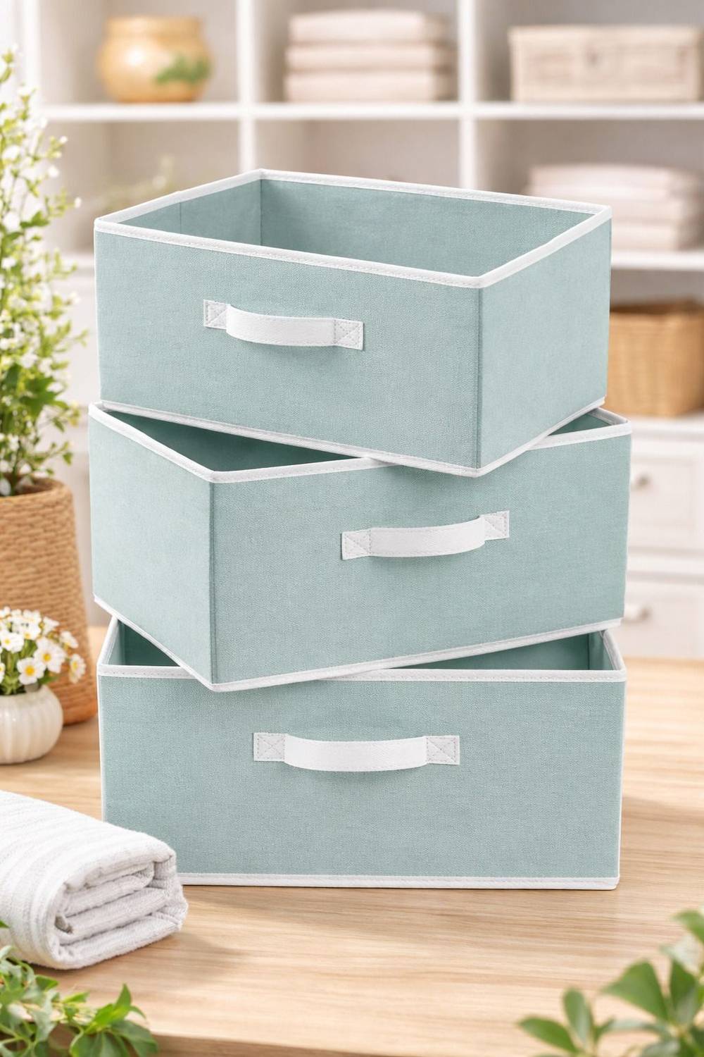 AtNoor Multipurpose Rectangular Drawer Storage Organizer Foldable Box with Side Handle Replacement Drawer Storage For Toys & Clothes Organizer (3 Pcs)