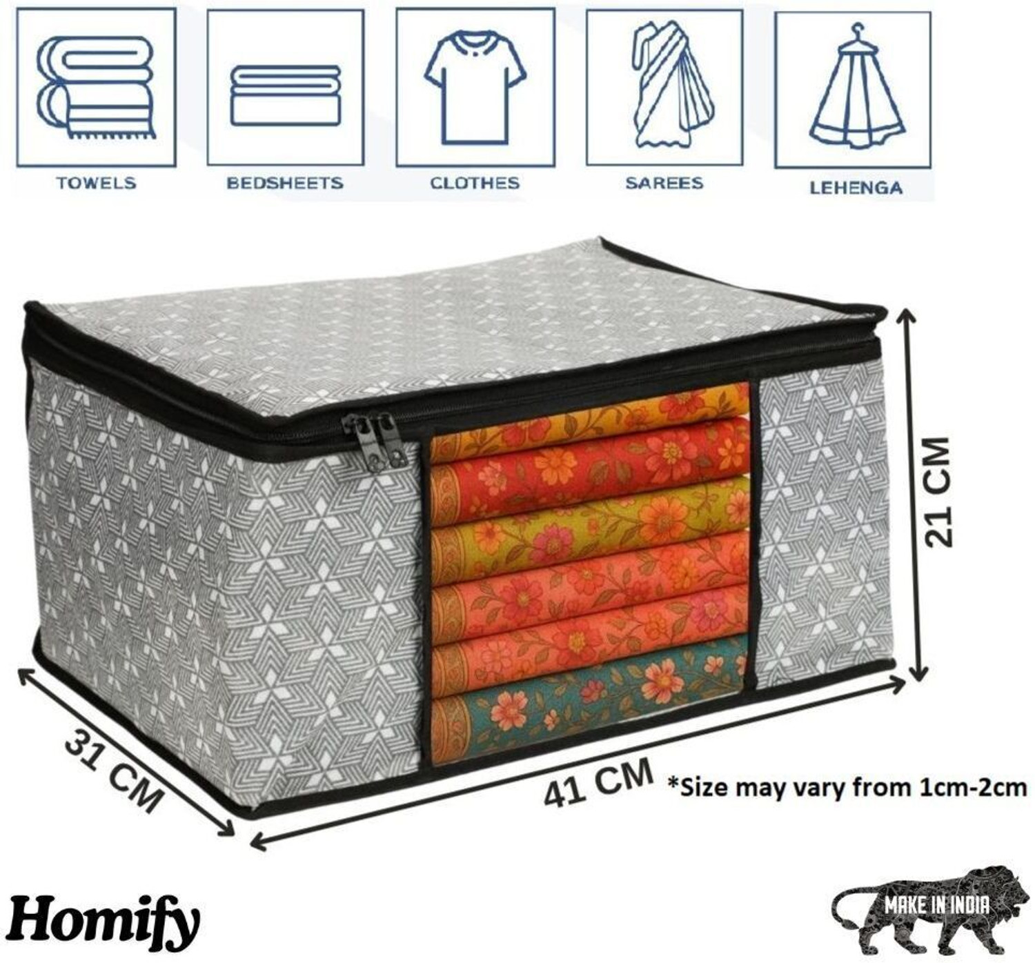 Image of HOMIFY 6 pcs Non Woven Saree Cover /Clothes Organiser For Wardrobe Set Storage Bag Premium-Quality Trendy Saree Cover Storage Bag For Wardrobe Organizer with Front View Transparent Window And Zip For Lehenga, Suit, Dress
