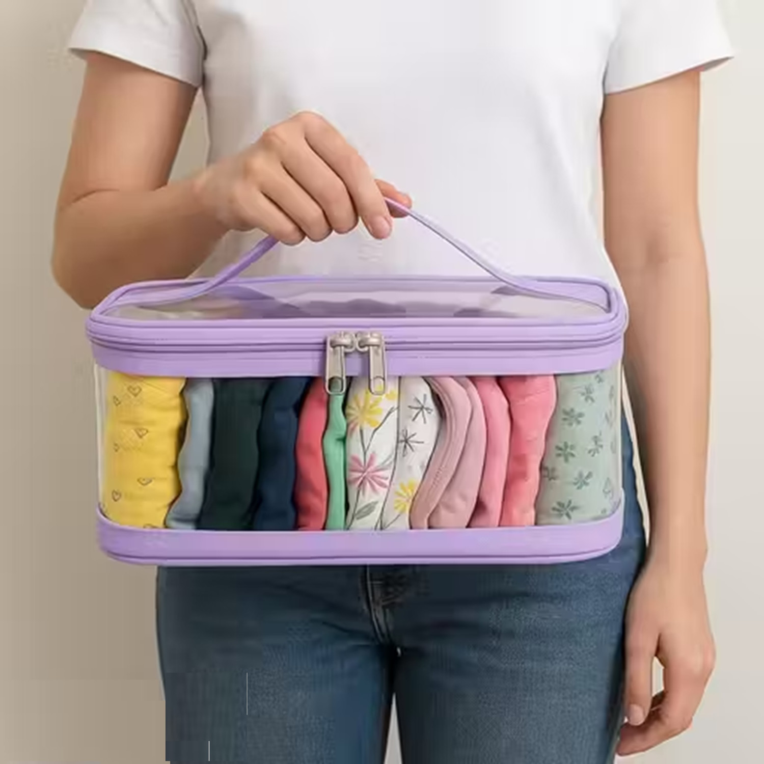 Image of FEVWEL Pack of 2 Innerwear Organizer for Wardrobe Legging Storage Bag Dupatta Organizer Storage Bag Storage Pouch for Travel, Wardrobe Organiser for Storage, Undergarment Organiser for Women