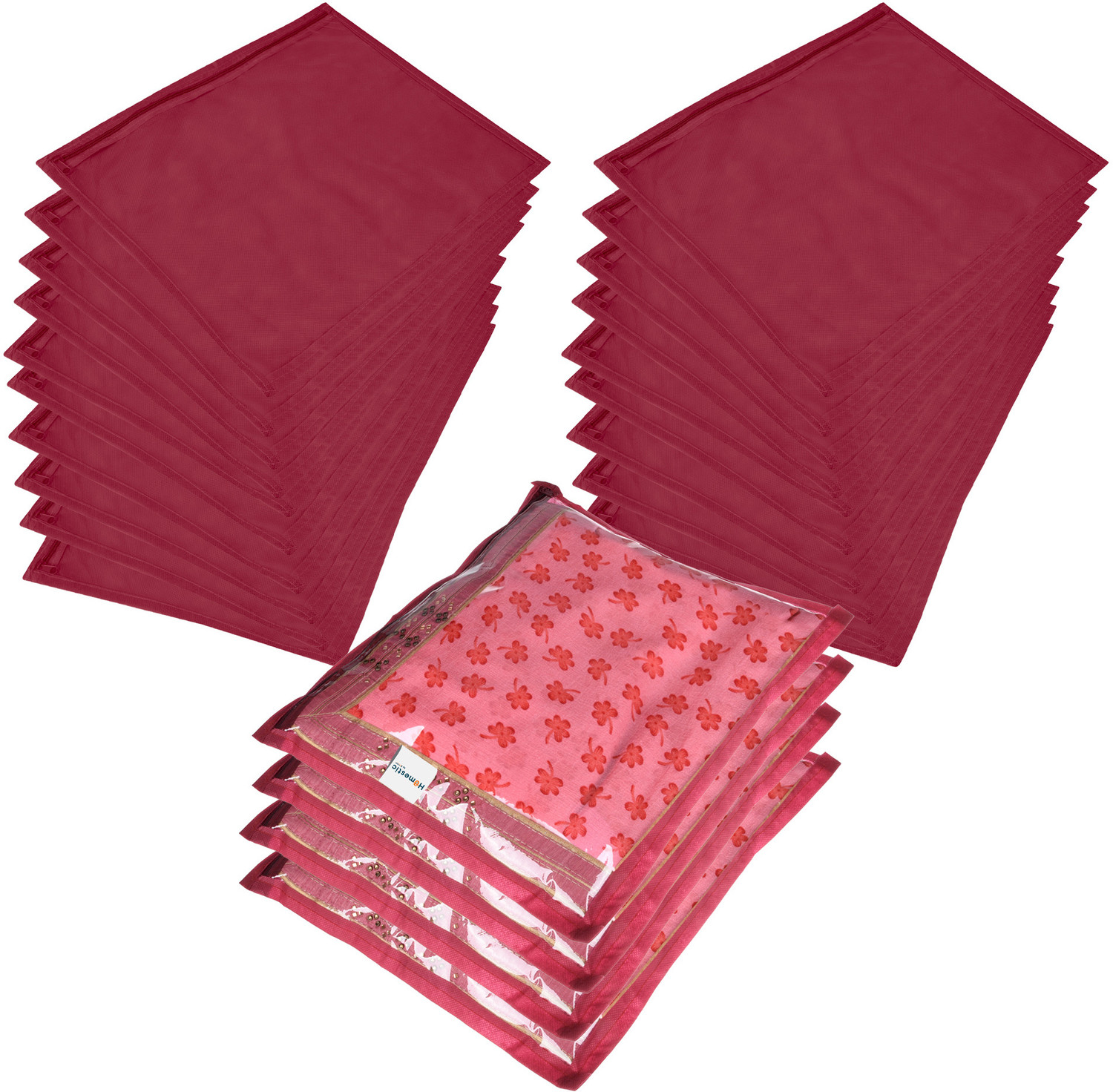Image of HOMESTIC by Kuber Industries Saree Cover Plain Saree Cover With Zip Closure|Single Packing Bag|Pack of 24|Maroon 73HT12094