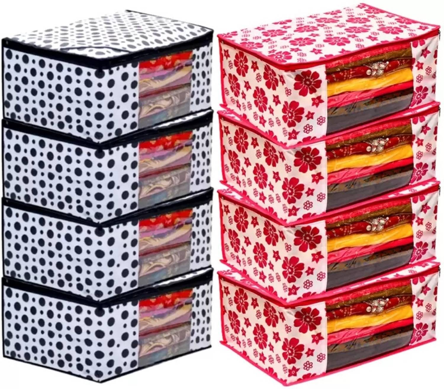 House of Common Pack Of 8 Saree Cover Storage Bag, Heavy Quality Saree Covers With Zipper Designer Pack Of 6 saree cover/Travel bag/Storage Box/Cloth organizer Wardrobe Organizer Clothes cover/Cloth Cover ,Garment Cover