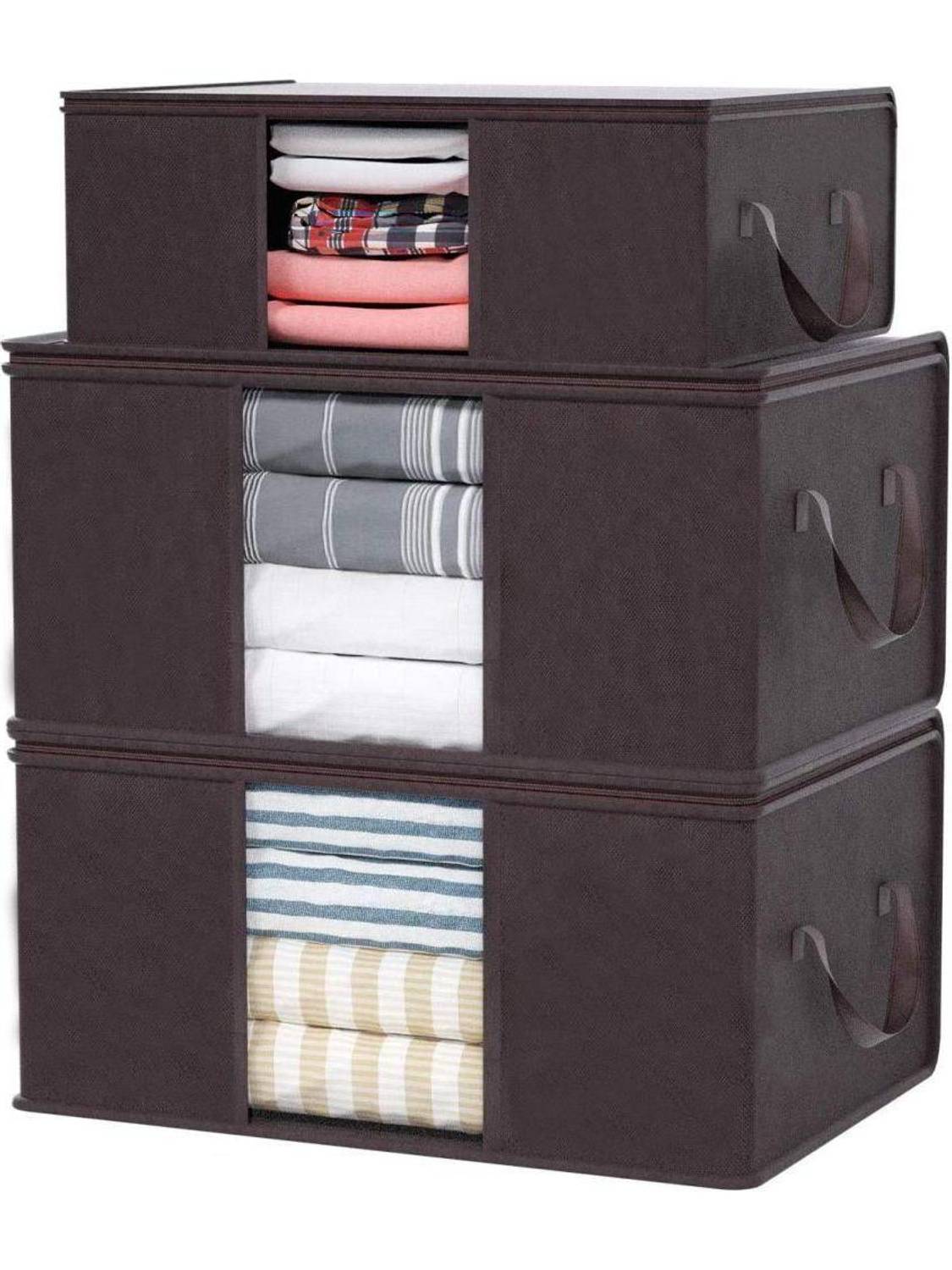 AtNoor Premium Wardrobe Storage Series Foldable Clothes Storage Organizer Box Set FCSB-3PC-BRN-2026
