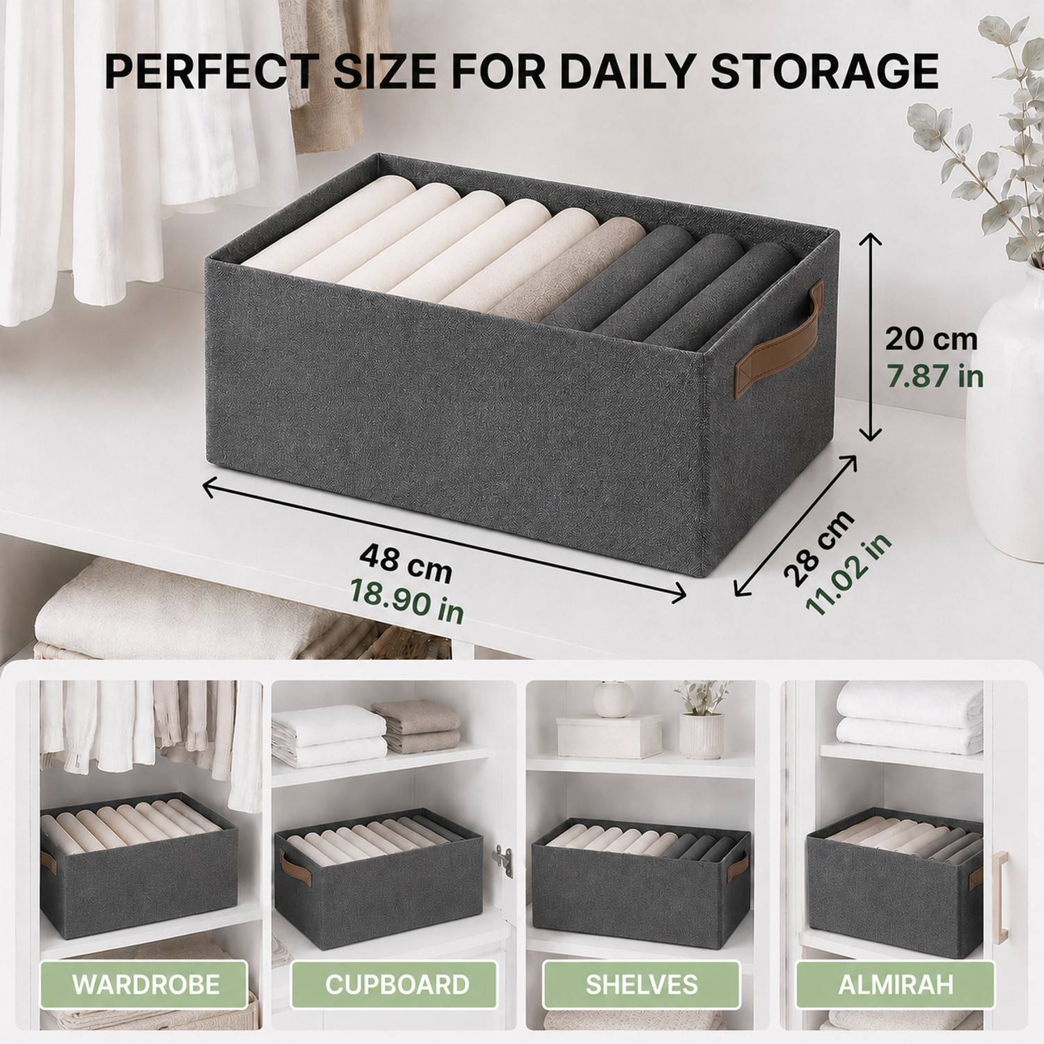 Image of DALUCI wardrobe organizer Foldable Cloth Organizer Box Fabric Wardrobe Storage with Metal Frame & Handle Foldable Cloth Organizer Box for Wardrobe