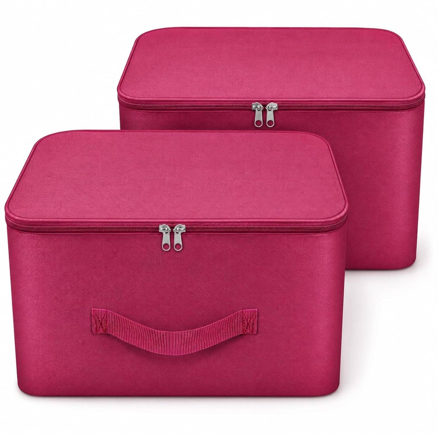 DALUCI Nylon Moisture Proof Storage Bag with Zipper & Strong Handles Wardrobe Organizer for Saree, Blanket & Garments Under Bed Clothes Storage Bag Pack of 2, 37x34x23 cm