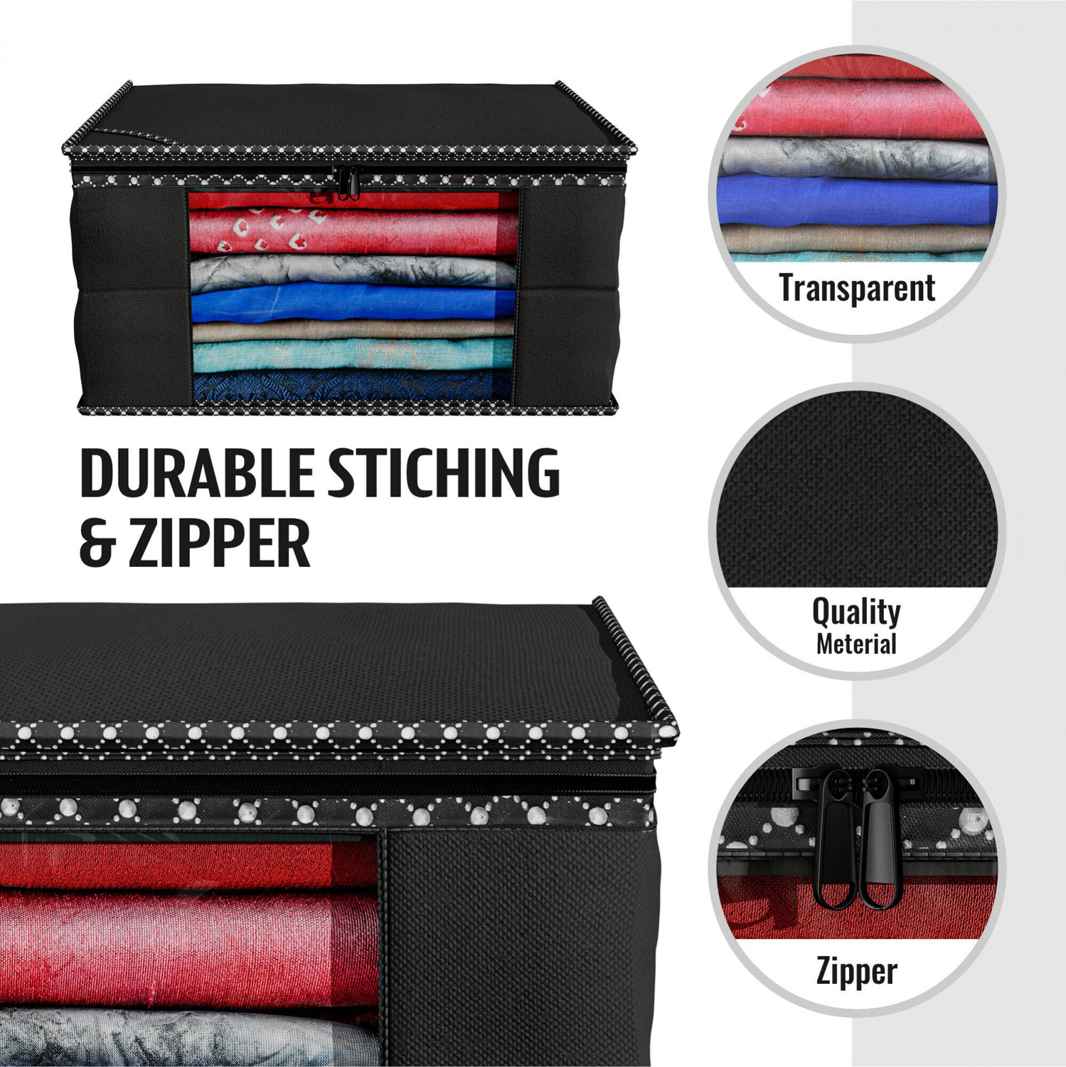 Image of Ankit International Cloth cover storage box saree cover Saree Cover set of 6 Pcs AI 007 PK06 (Black)