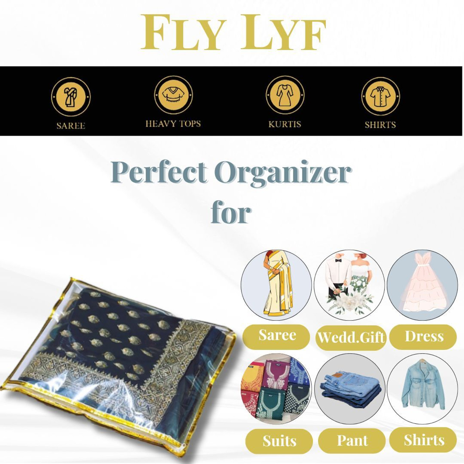 Image of FLYLYF saree cover 24 set plastic bag with zip Saree Bag Cover Dress Bag Cover suit packing bag for wedding Travling 24 Piece Clothes cover storage bags sadi packing covar