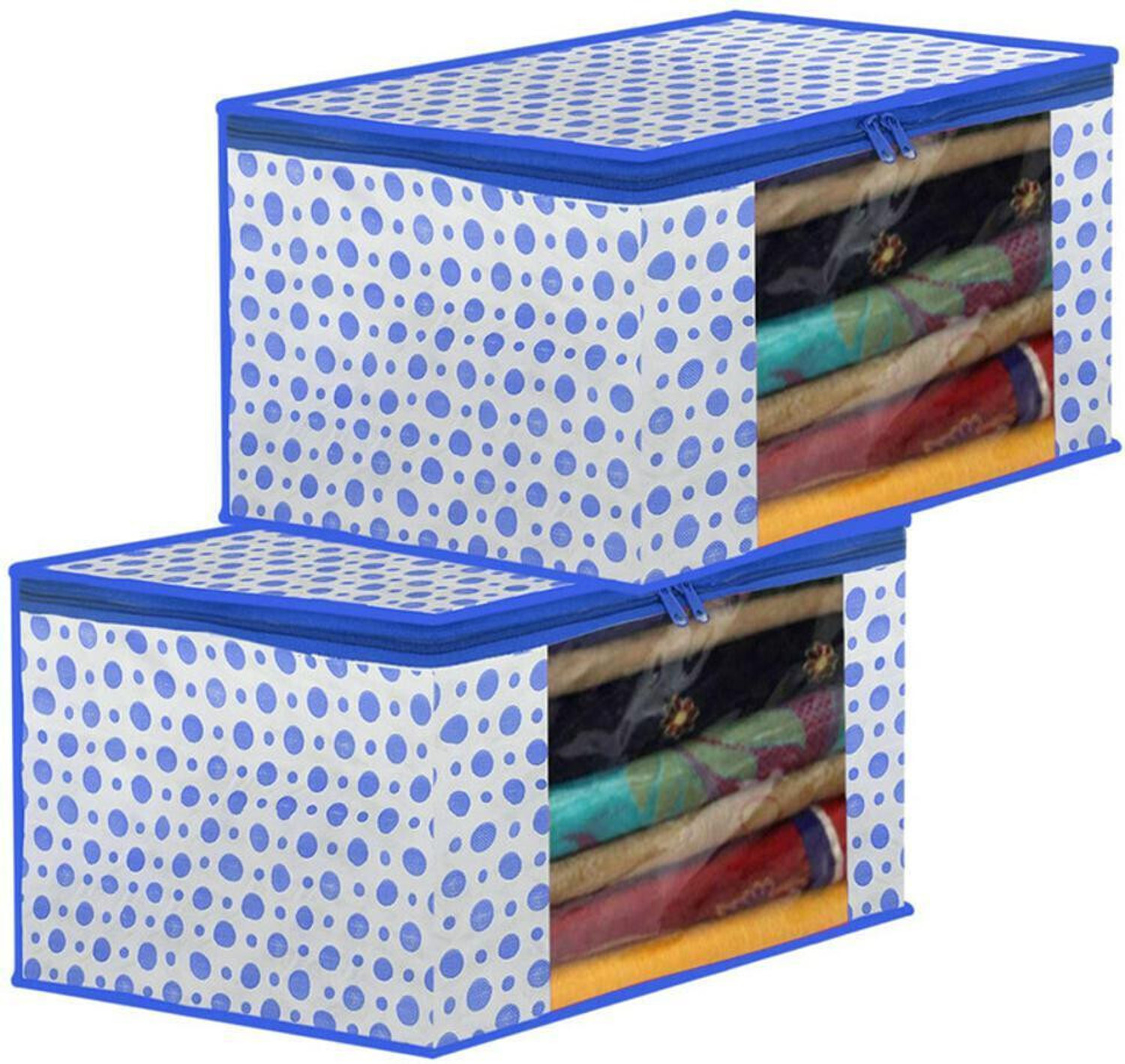 Image of Craficial Non Woven Fabric Saree Cover / Clothes Organizer with Transparent Window & Zipper Closure | Pack of 2 Foldable Multipurpose Storage
