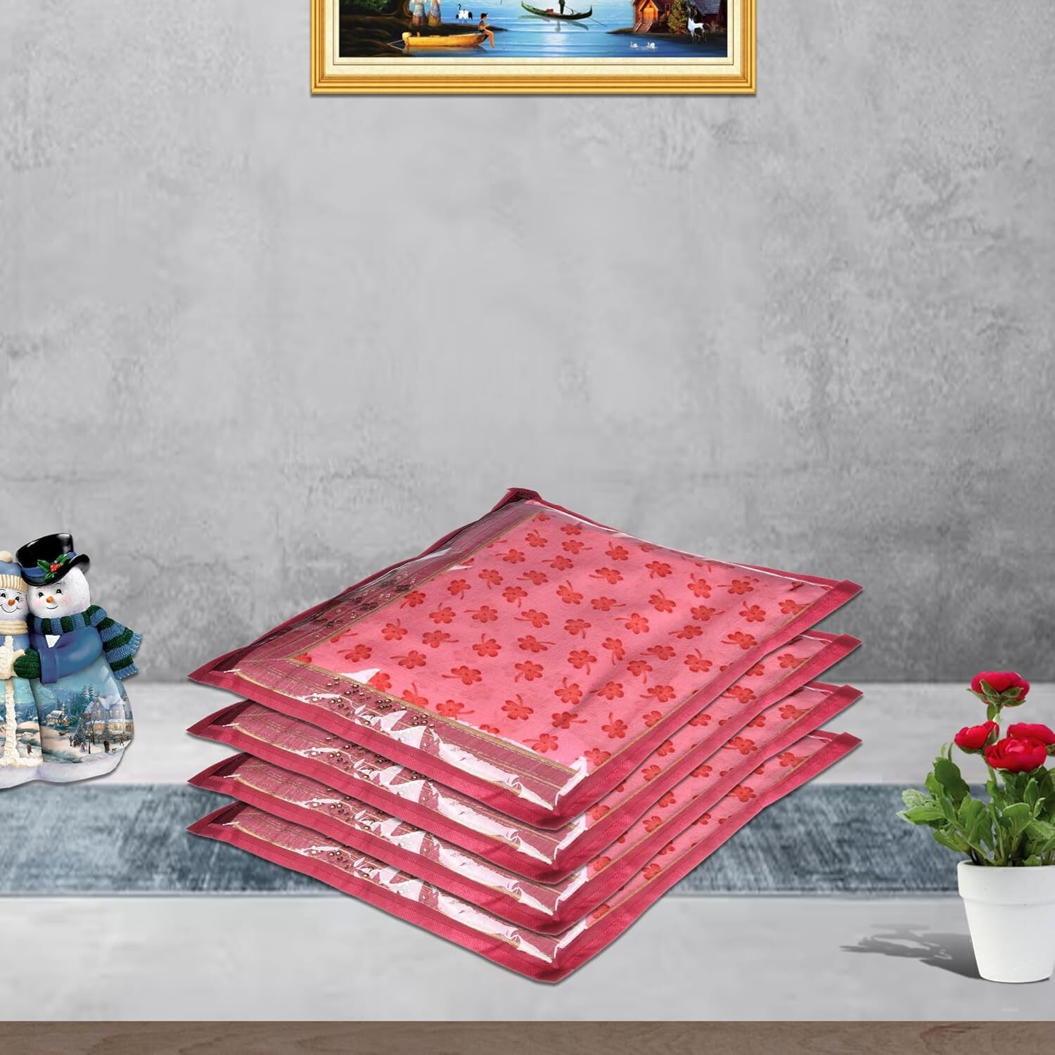 Image of HOMESTIC by Kuber Industries Saree Cover Plain Saree Cover With Zip Closure|Single Packing Bag|Pack of 12|Maroon 73HT12093
